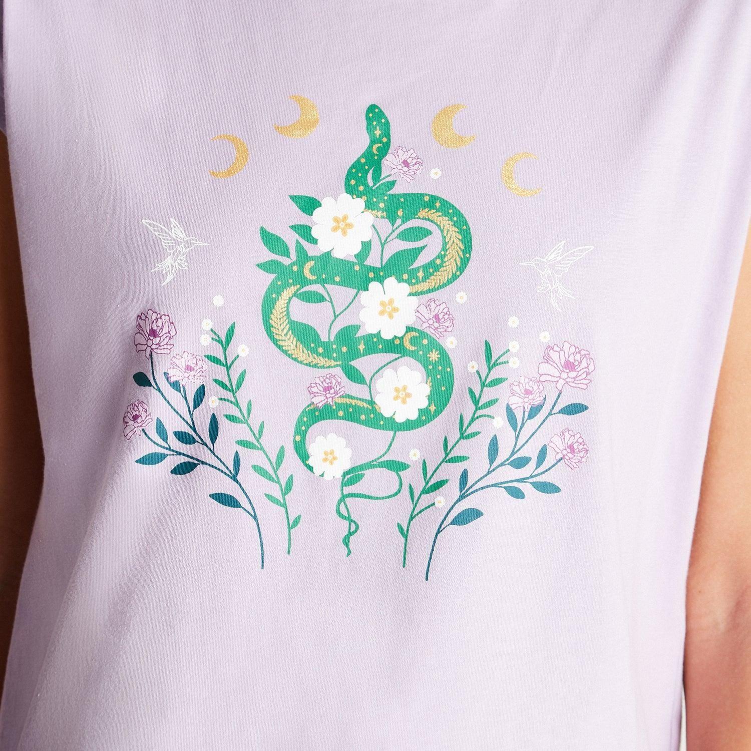 Polera Lila Manga Corta Estampado Cuello Redondo-3