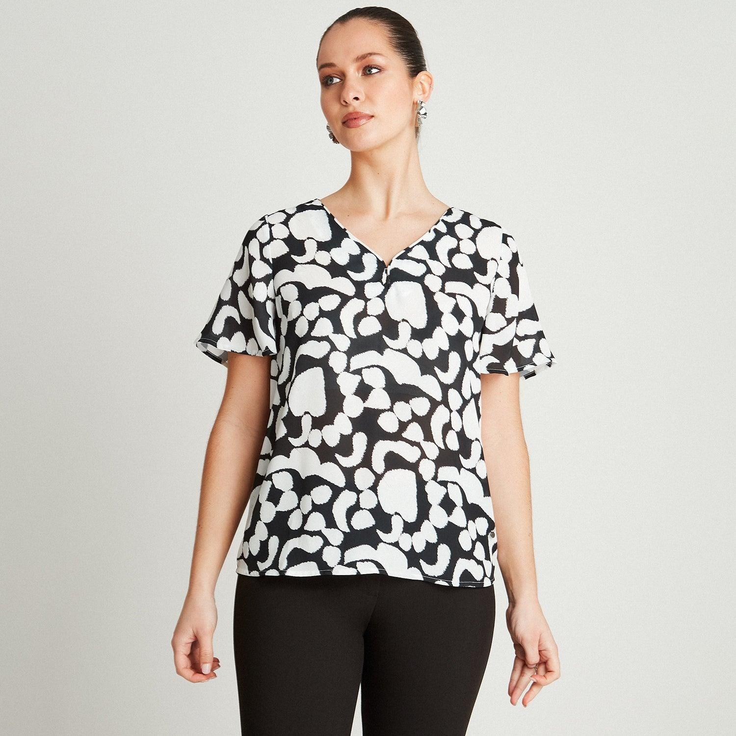 Blusa Crudo Manga Corta Cuello V-0