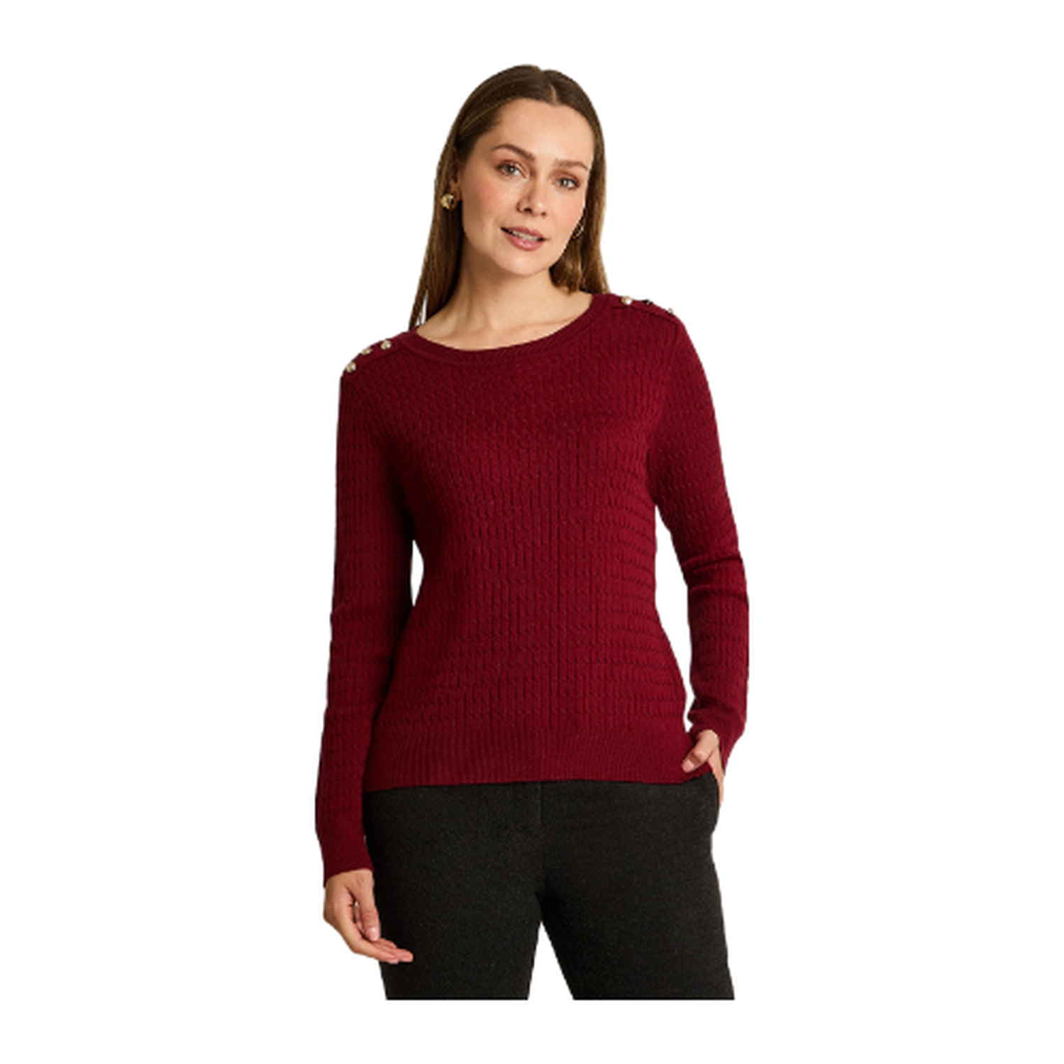 Sweater Rojo con Trenzado en Relieve y Botones Dorados en Hombro-0