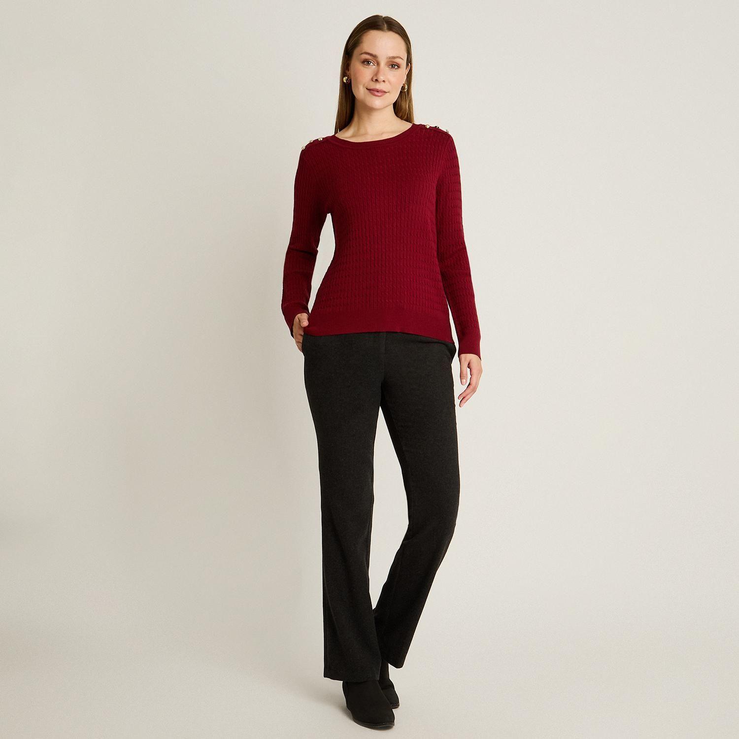 Sweater Rojo con Trenzado en Relieve y Botones Dorados en Hombro-3