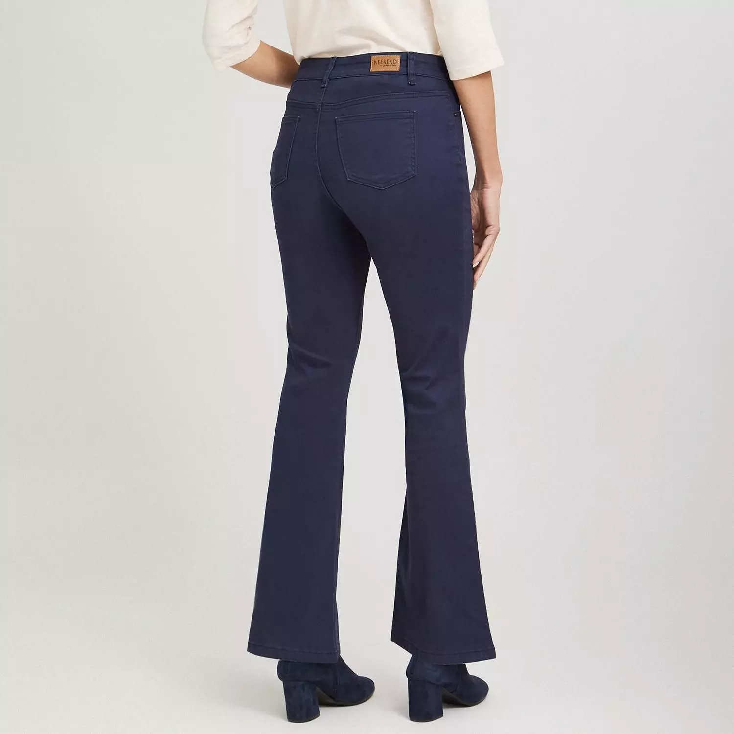 Jeans Flare un Botón Azul-1