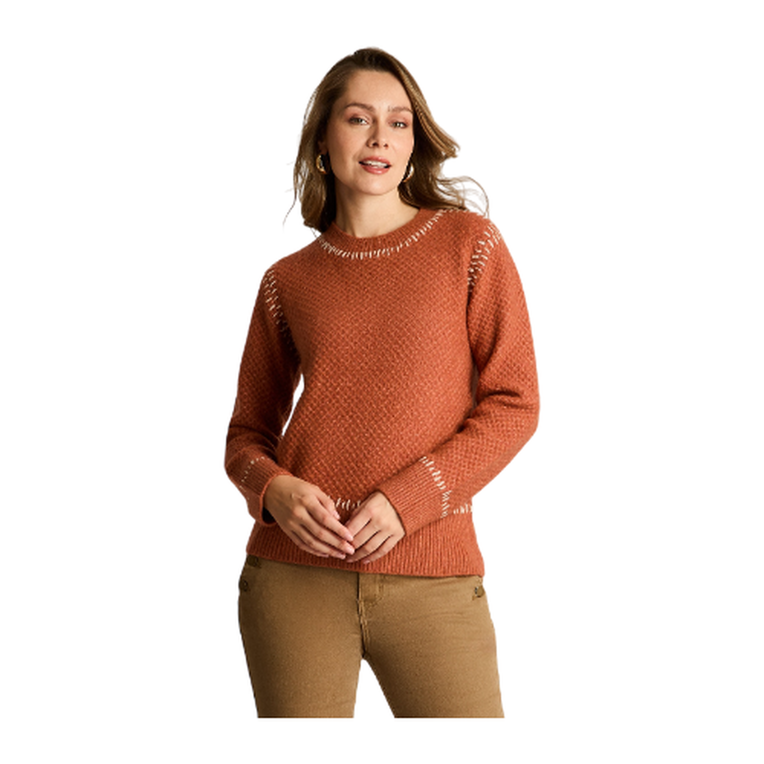 Sweater Terracota con Textura y Detalle de Pespunte en Tejido-0
