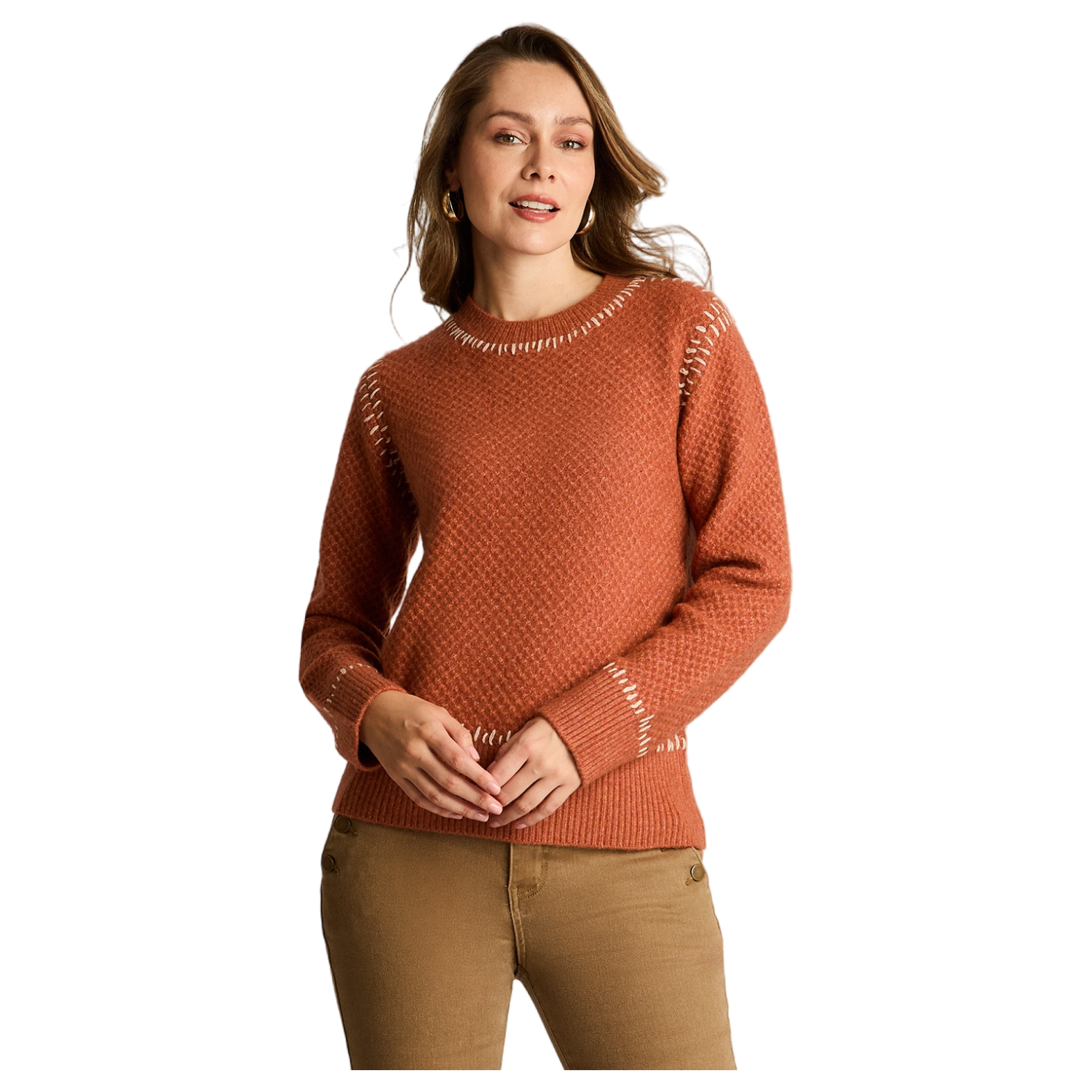 Sweater Terracota con Textura y Detalle de Pespunte en Tejido-0