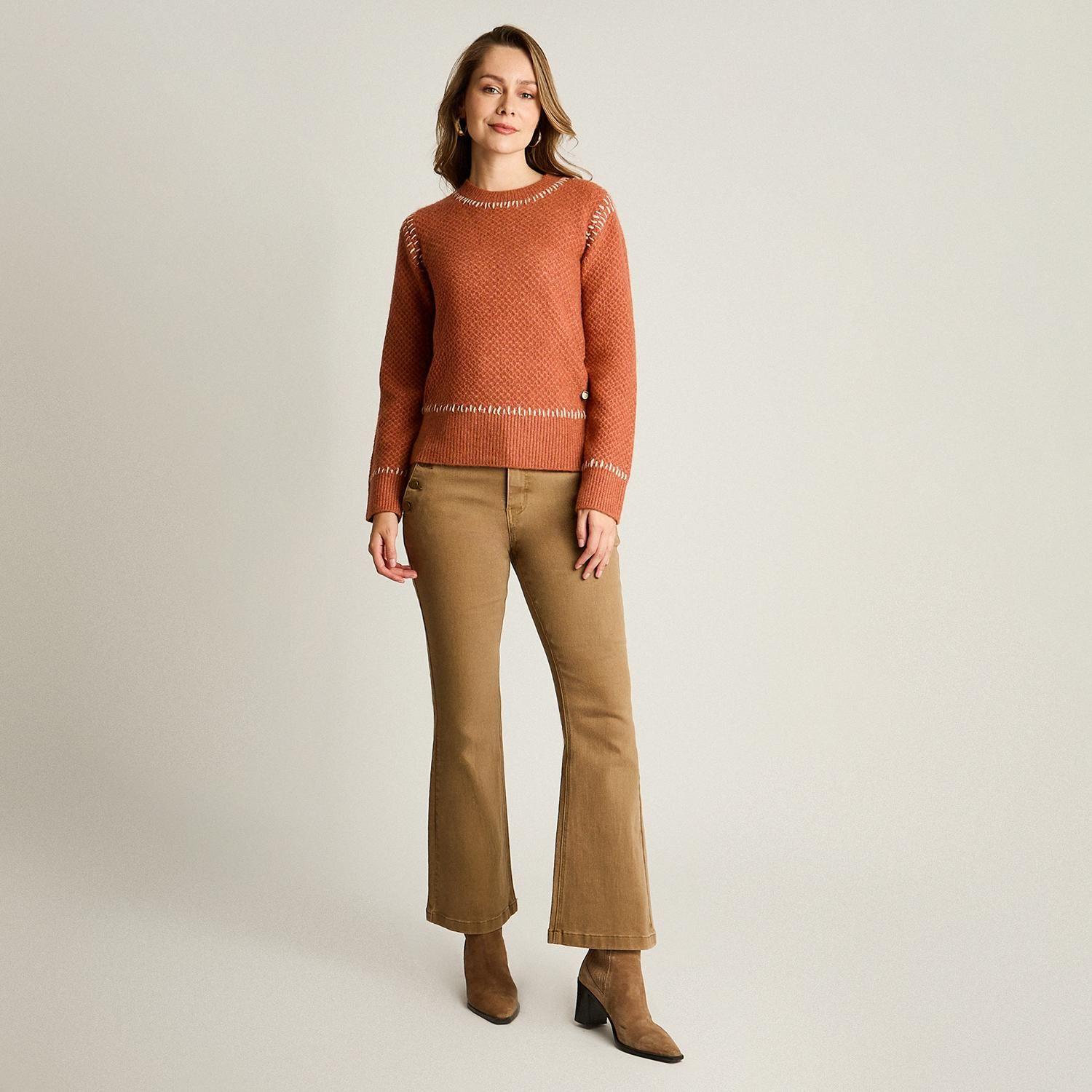 Sweater Terracota con Textura y Detalle de Pespunte en Tejido-3