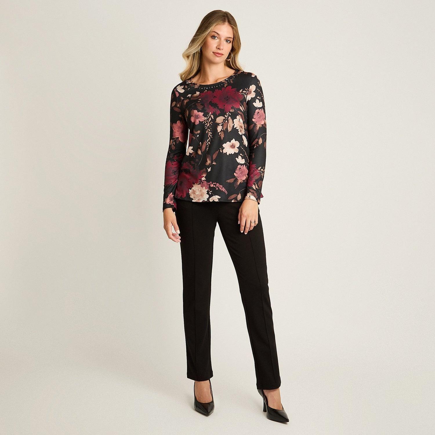 Polera Burdeo Estampada Escote Redondo Hot Touch-3