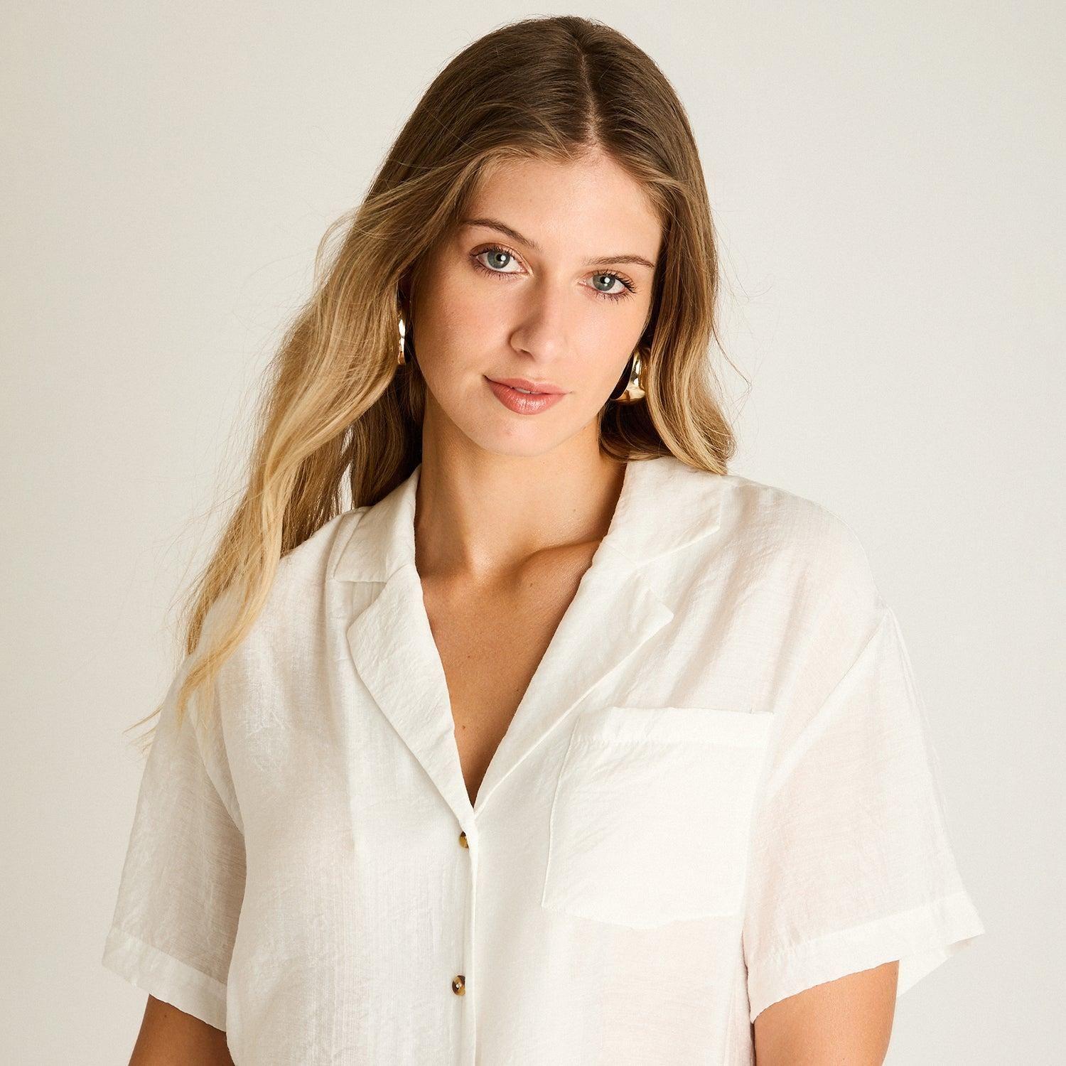 Blusa Crudo Manga Corta No Elasticado Sin Forro Calce Normal-2