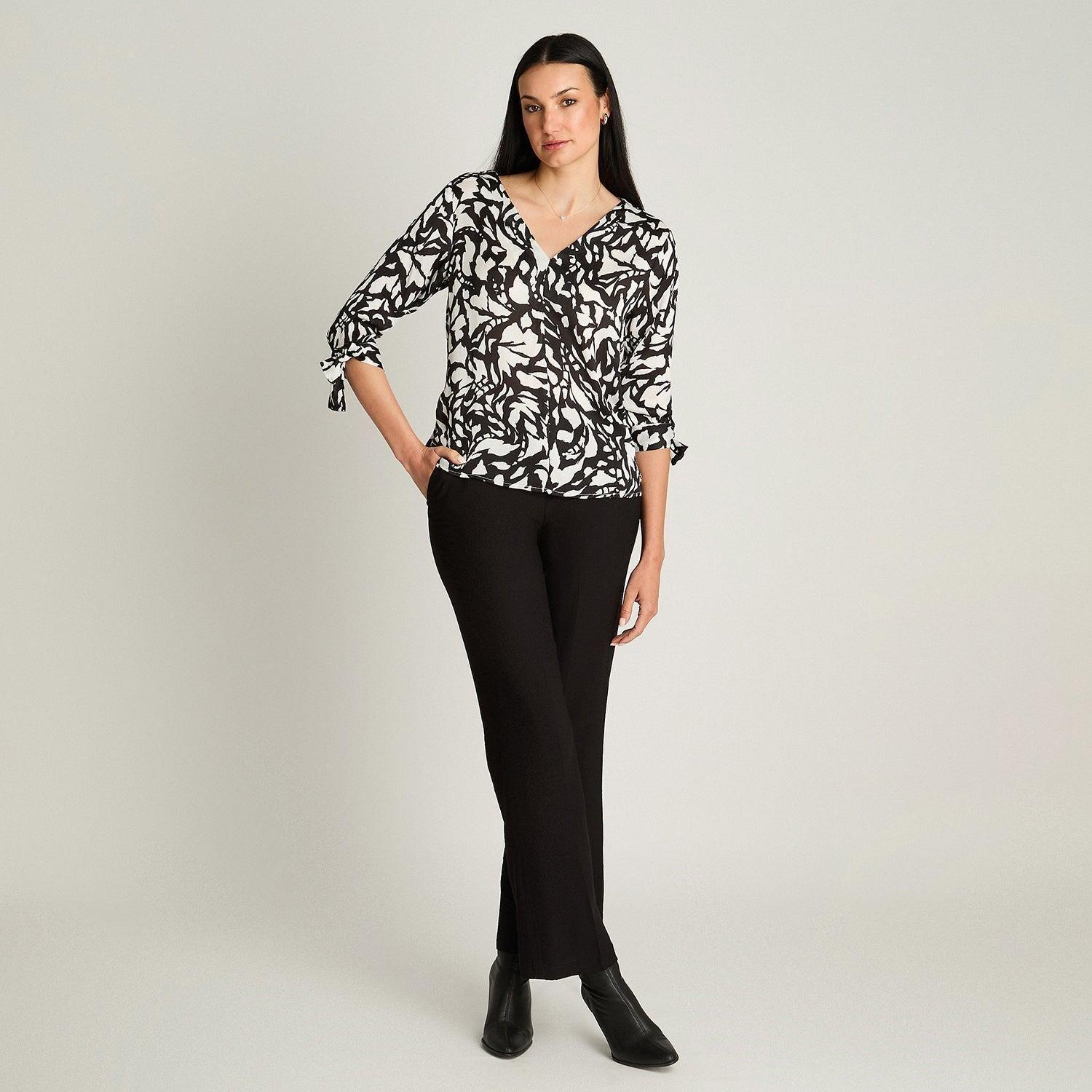 Blusa Escote V Manga 3/4 Con Amarra Crudo-2