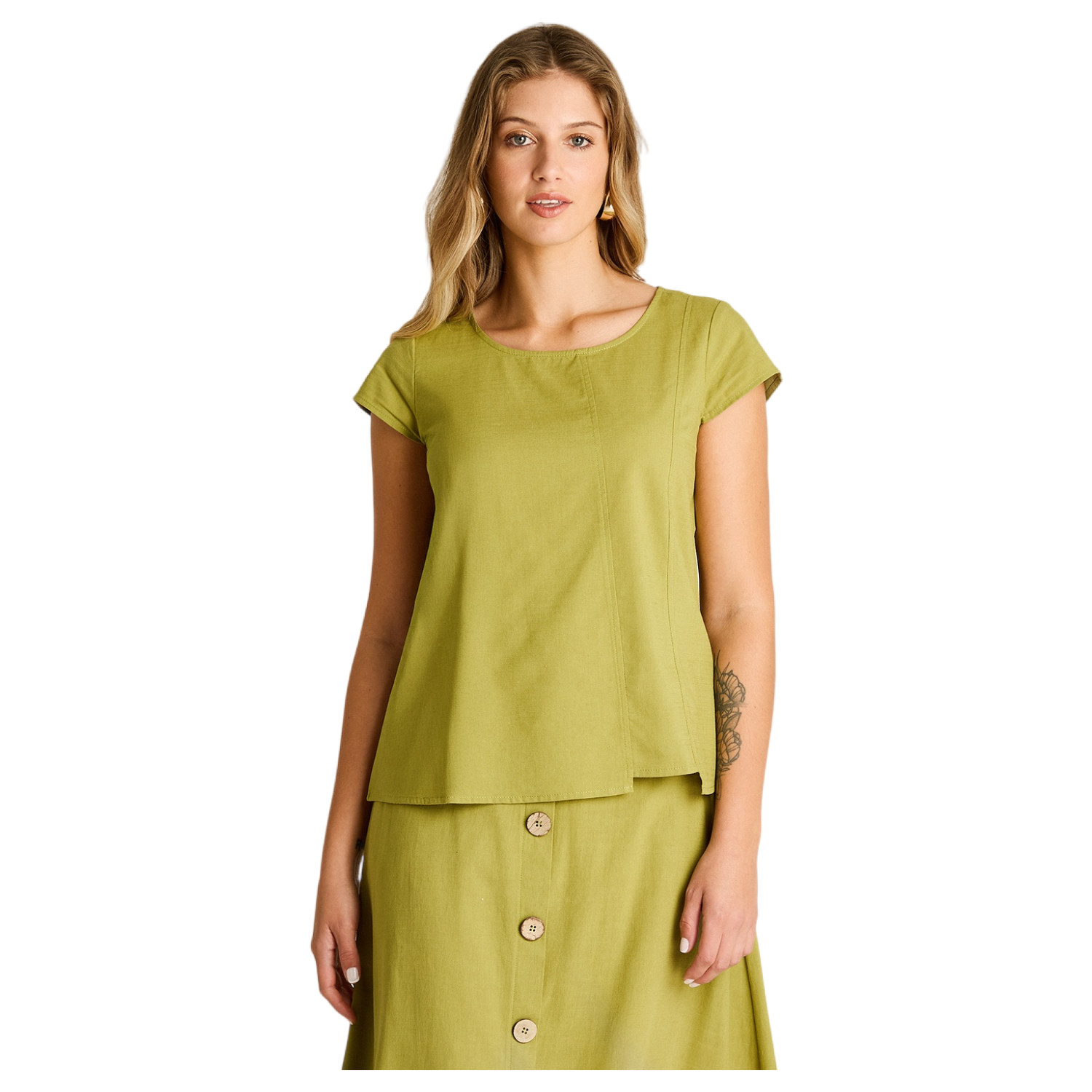 Blusa Verde Manga Corta No Elasticado Calce Holgado-0