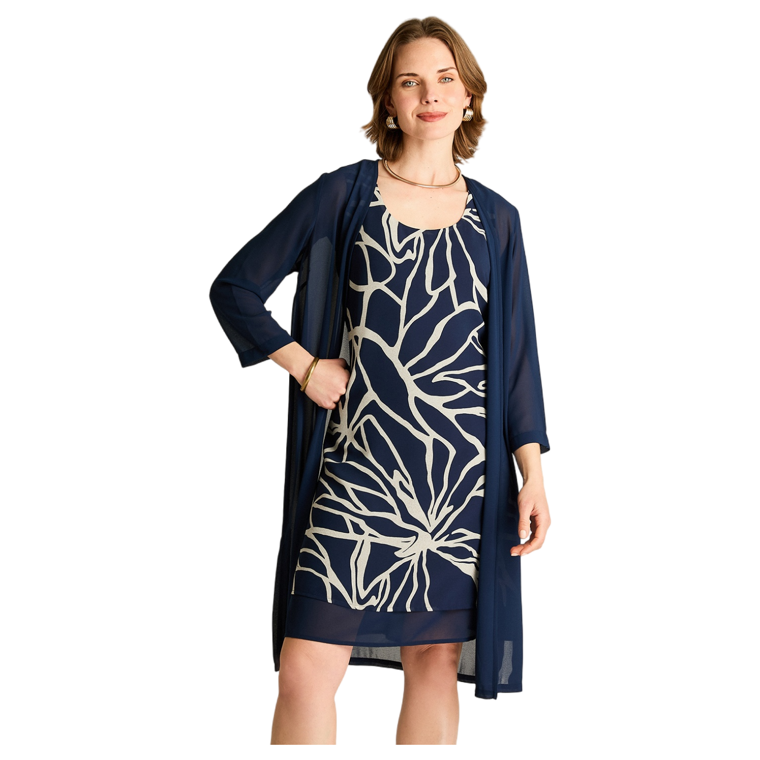 Vestido Midi Azul con Contraste-0