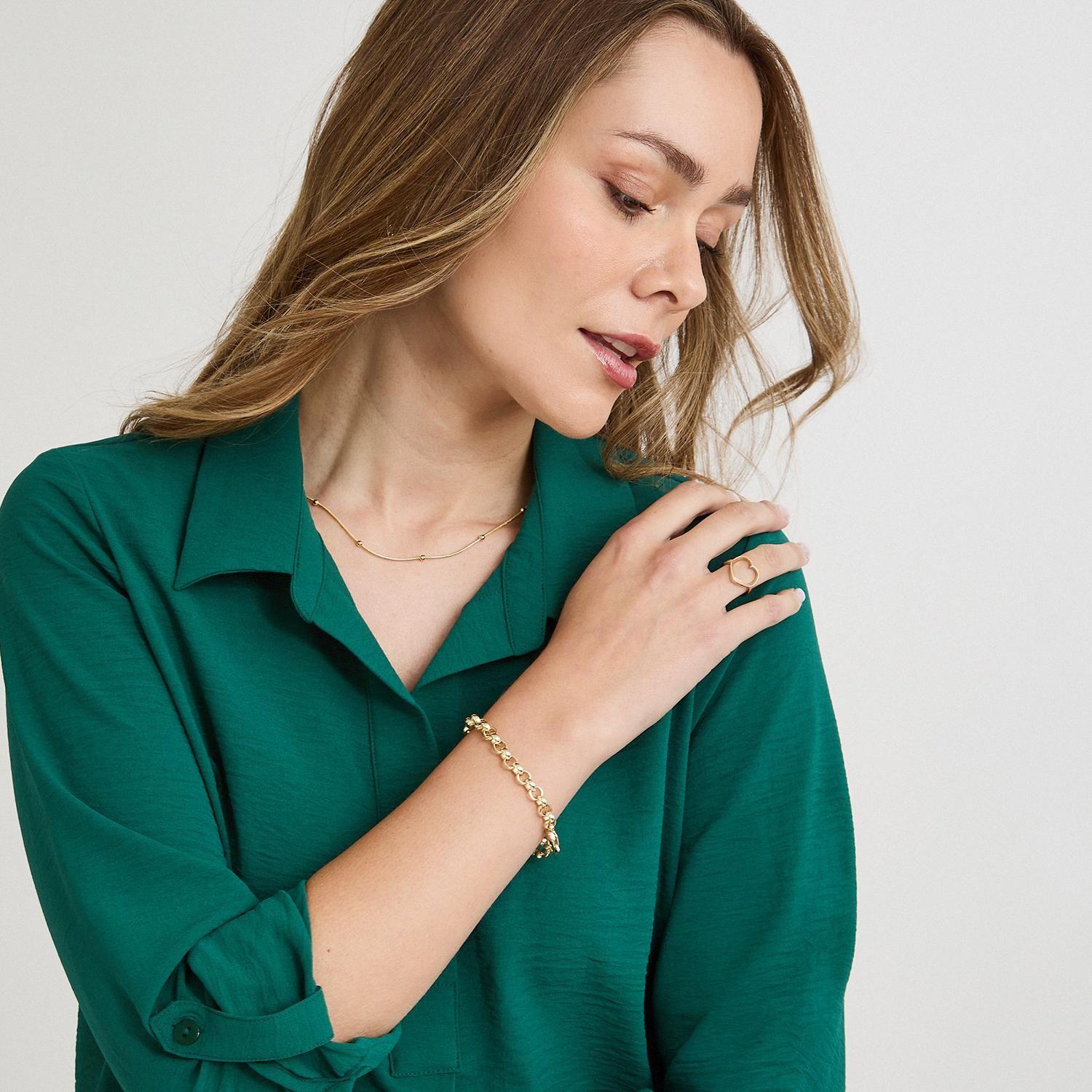 Blusa Manga Roll Up con Botones en Escote Verde-2