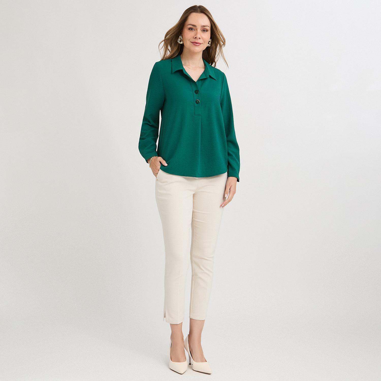 Blusa Manga Roll Up con Botones en Escote Verde-3