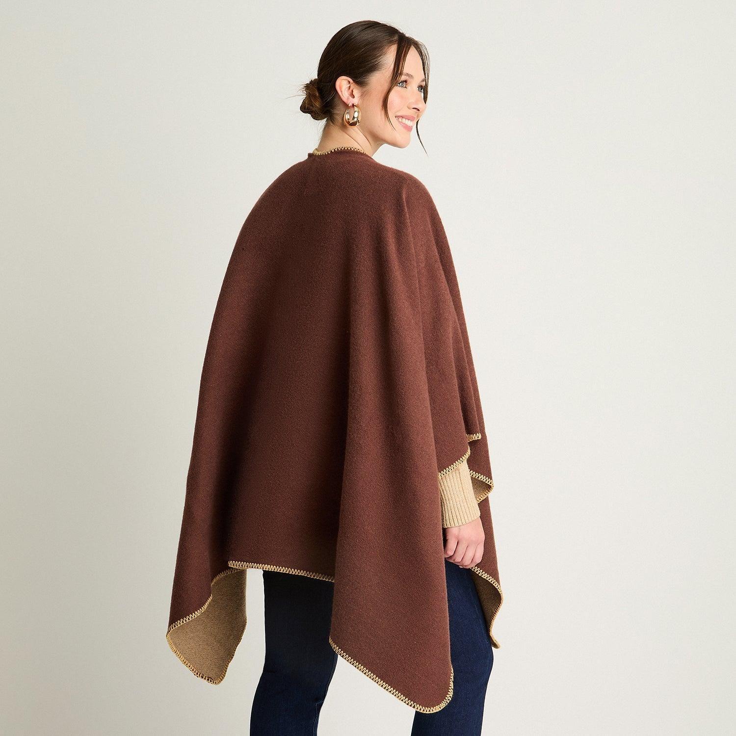 Poncho Tejido Bi Color Café-1