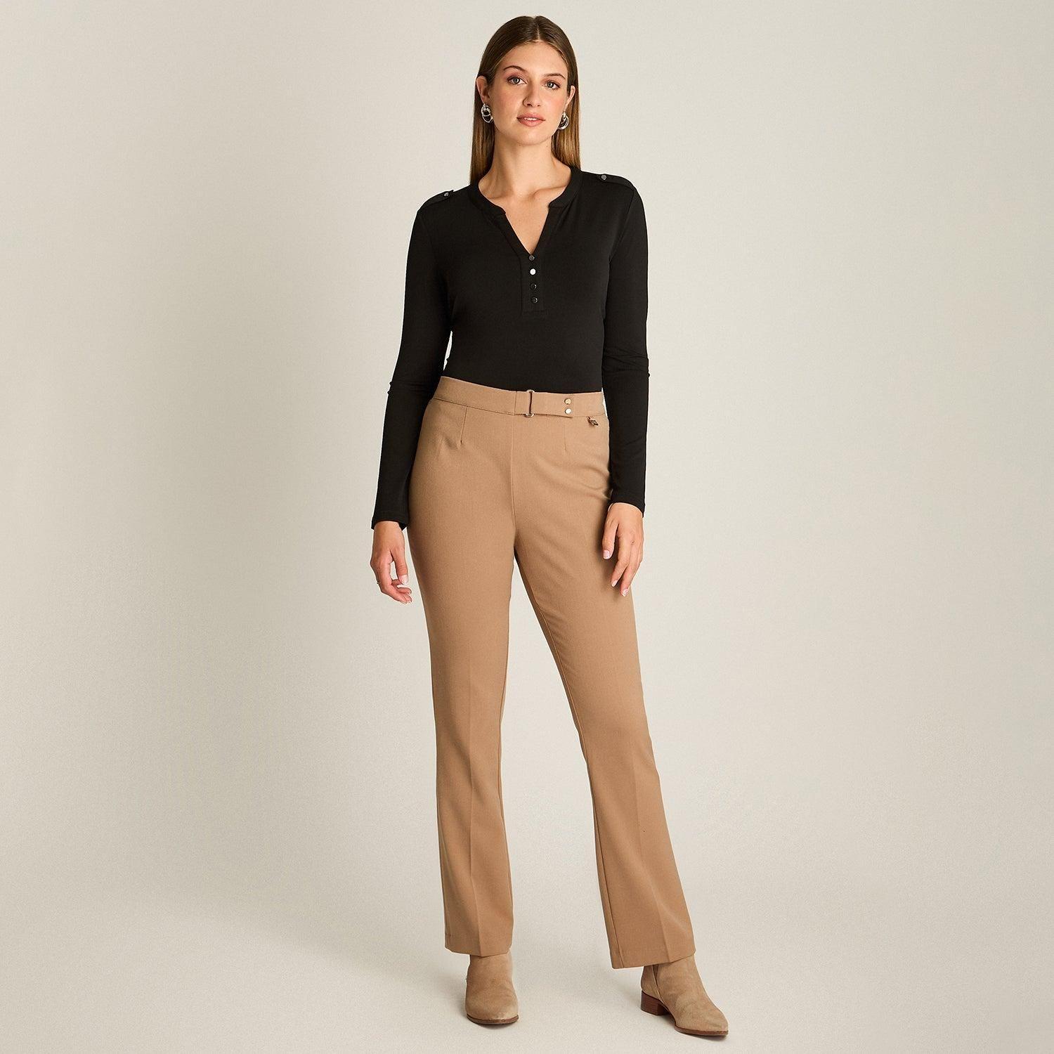 Pantalón Camel Básico Recto con Pretina Elasticada-3