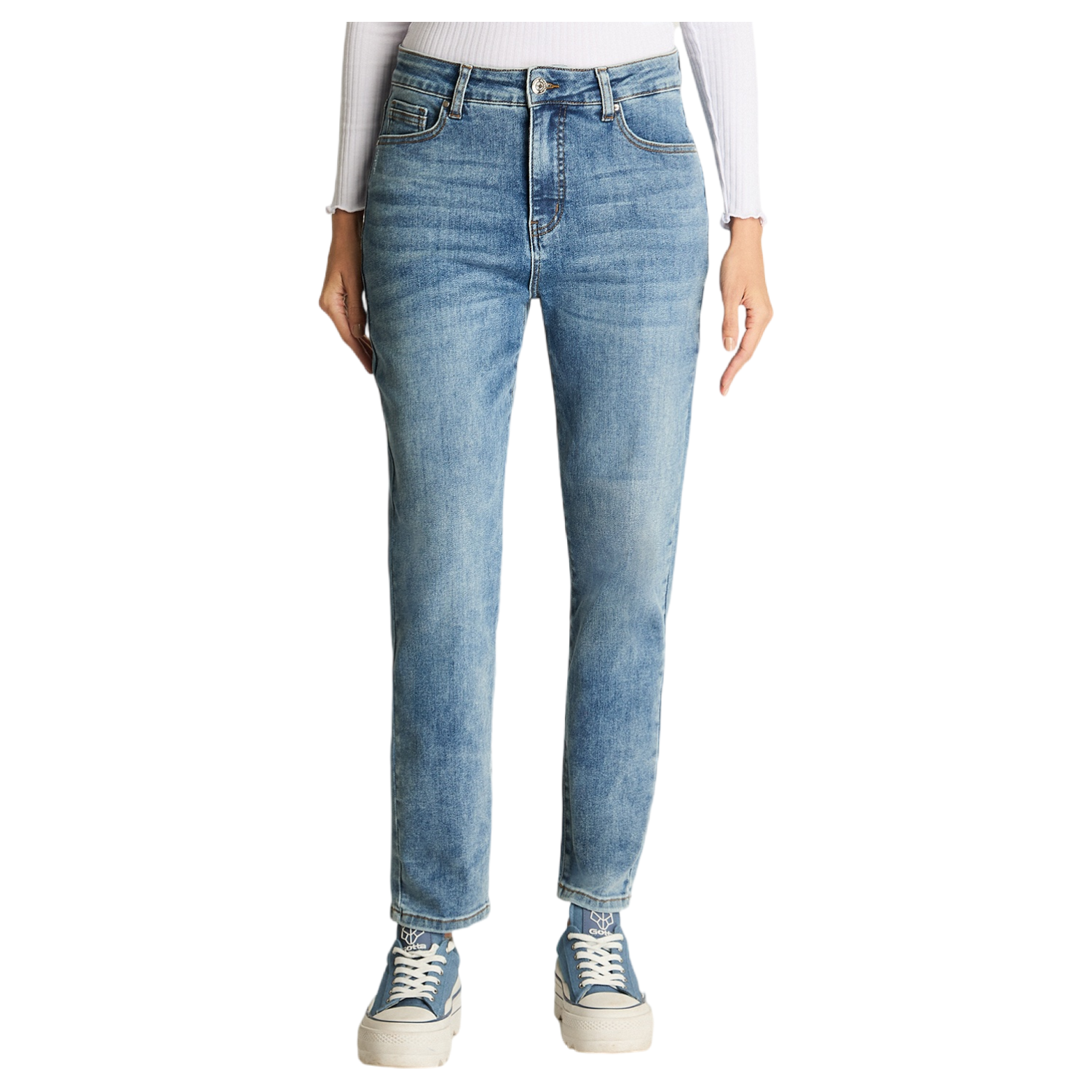 Jeans Mom Slim 5 Bolsillos Celeste-4
