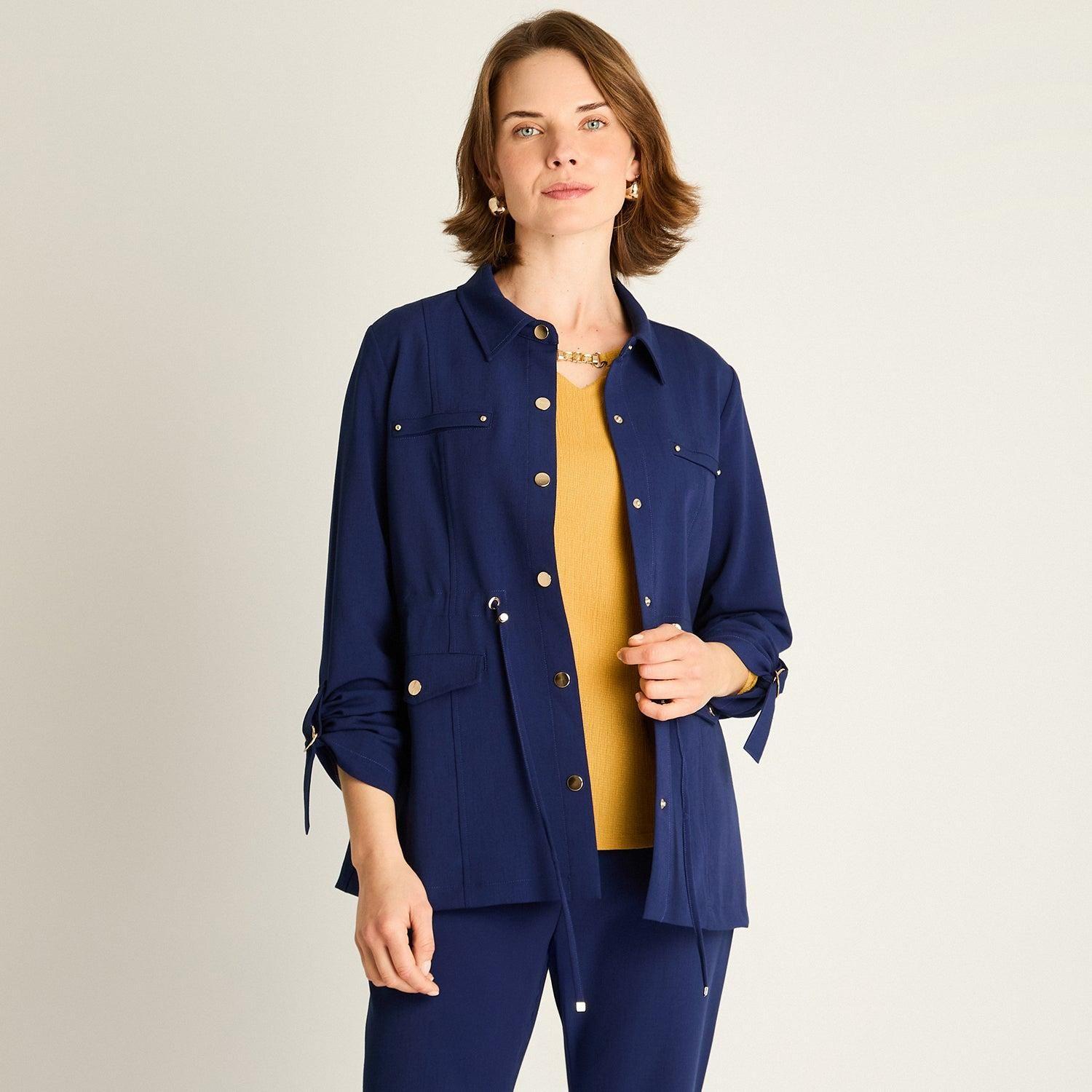 Chaqueta Azul con Ajuste en la Cintura-0