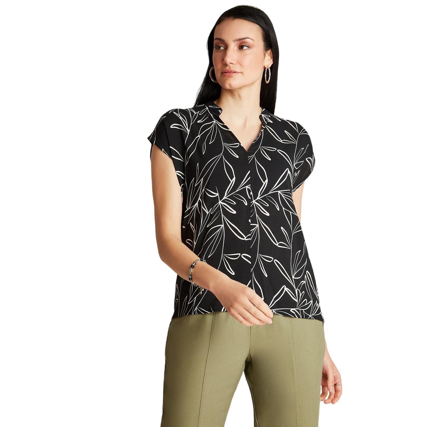 Polera Negro Manga Corta Estampado Frontal Cuello Mao-0