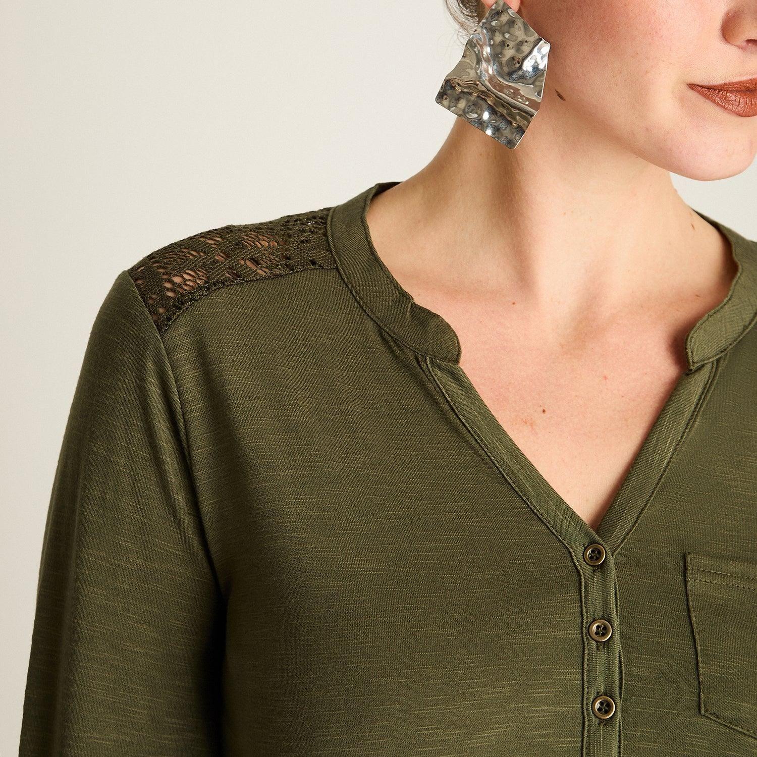 Polera Verde Manga Larga con Detalle de Macramé-2