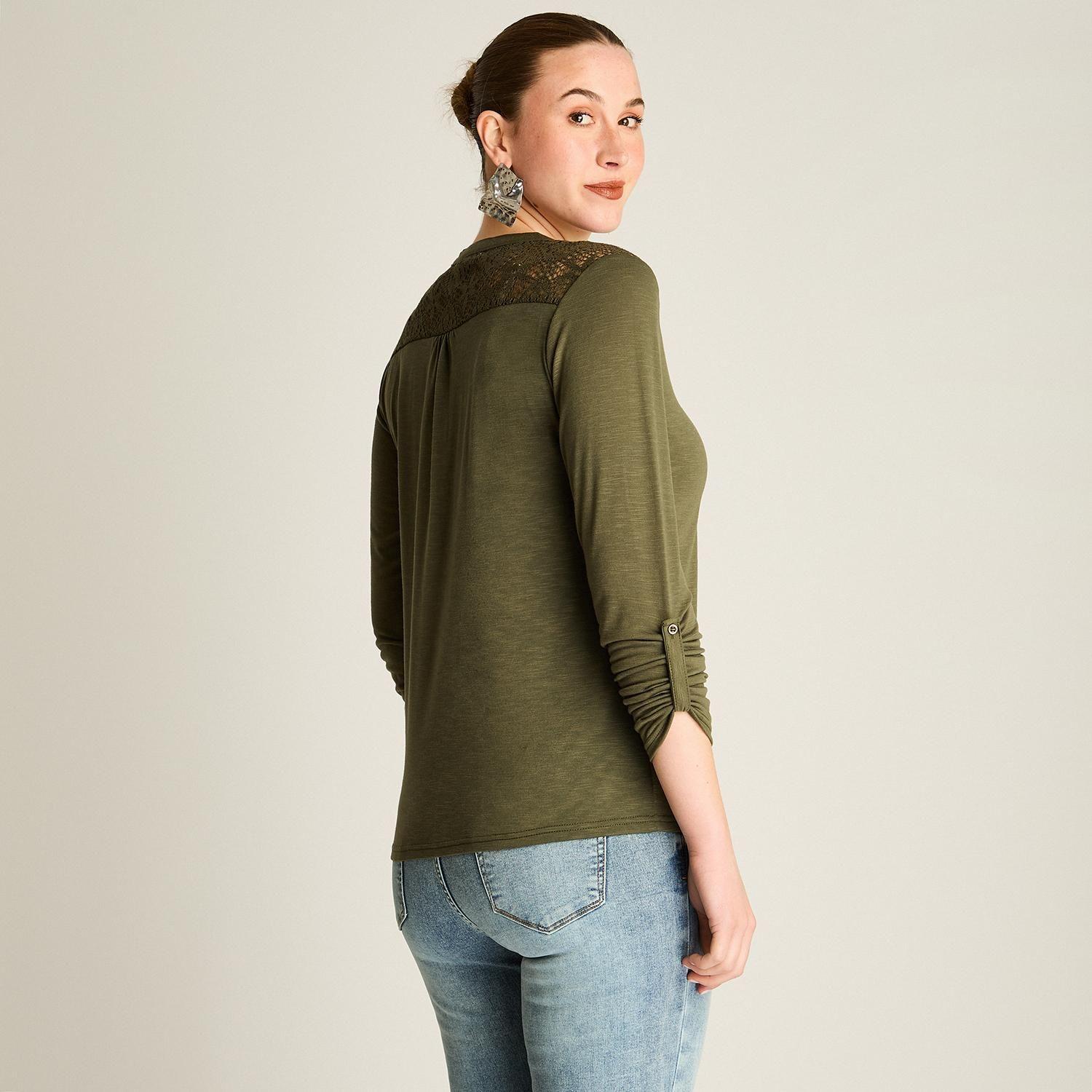 Polera Verde Manga Larga con Detalle de Macramé-1