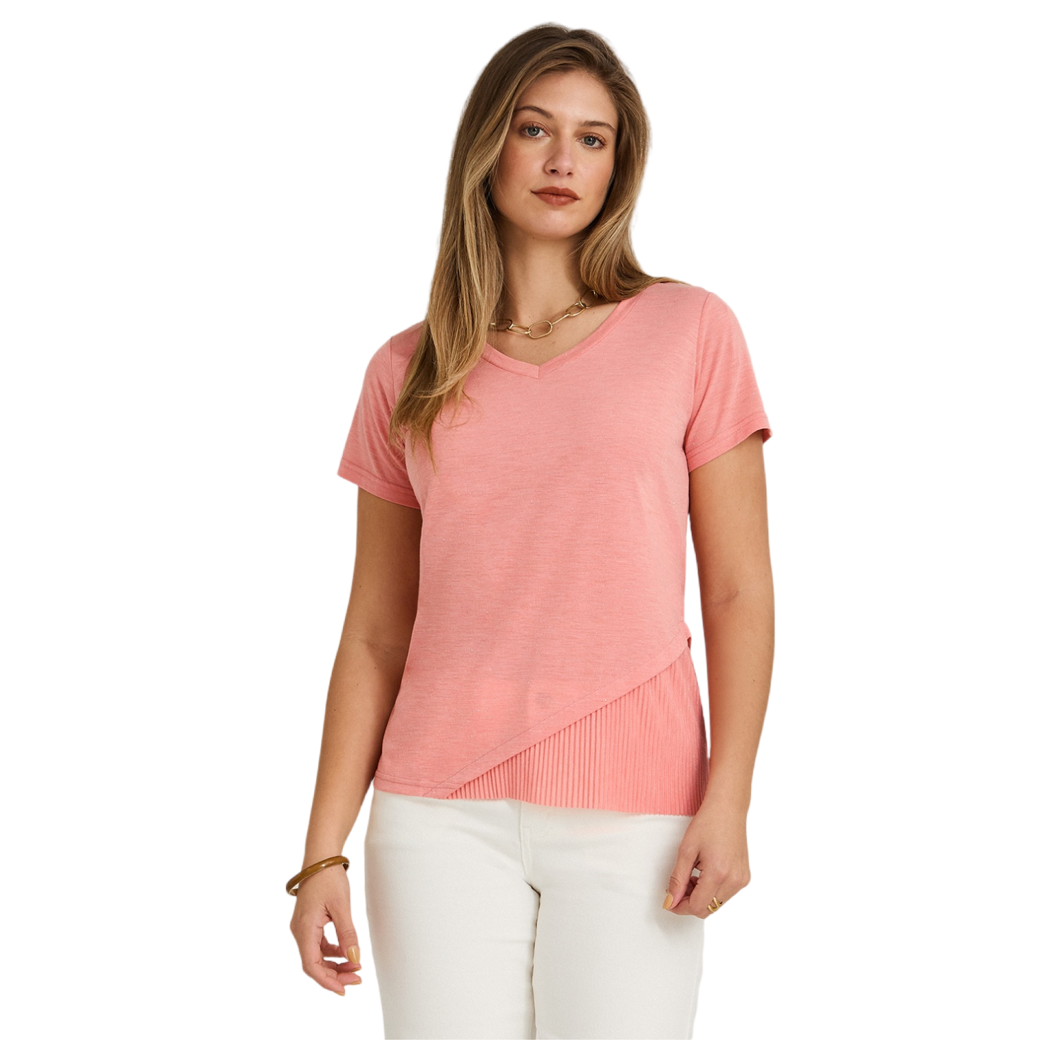 Polera Manga Corta con Aplicación en Faldón Rosado-0