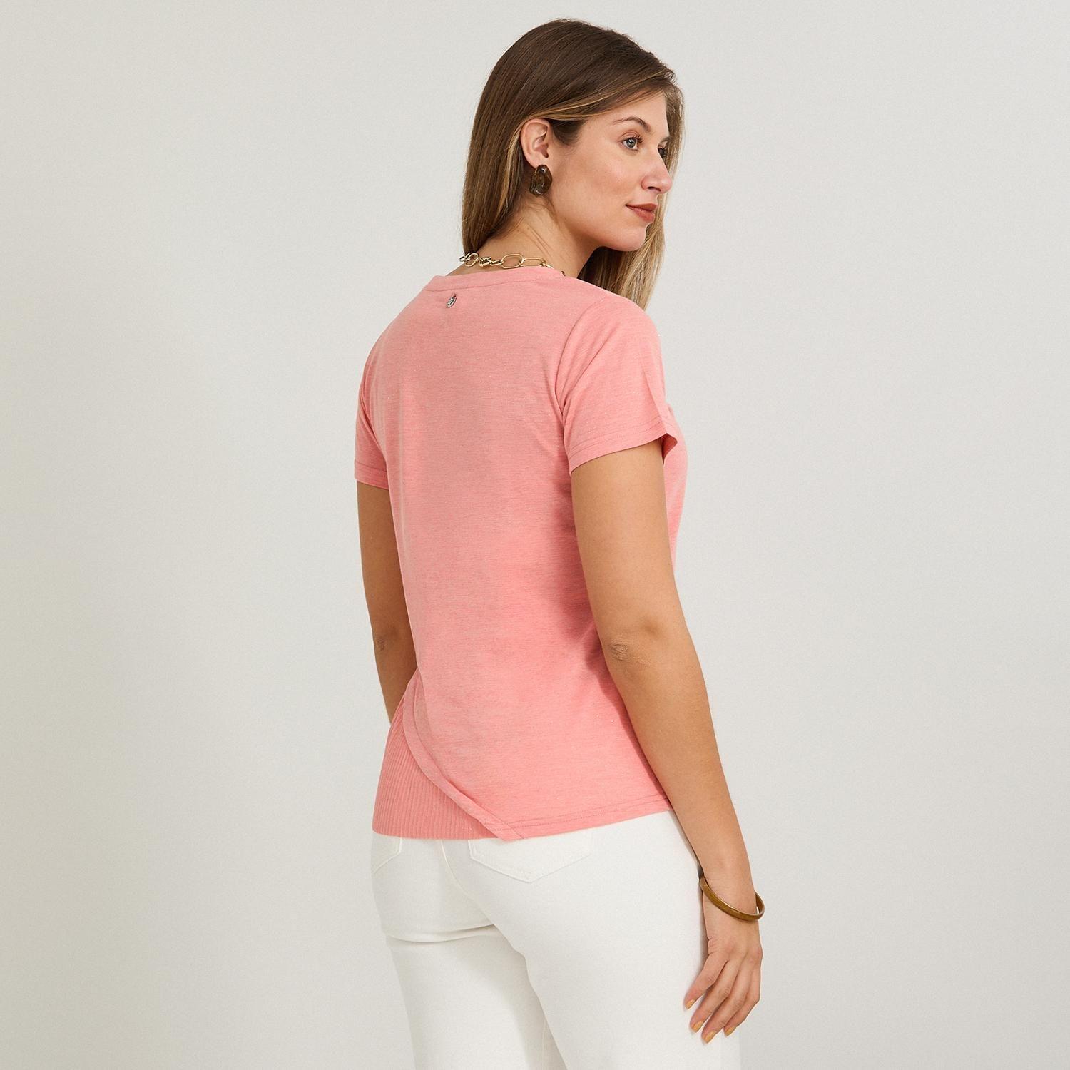 Polera Manga Corta con Aplicación en Faldón Rosado-1