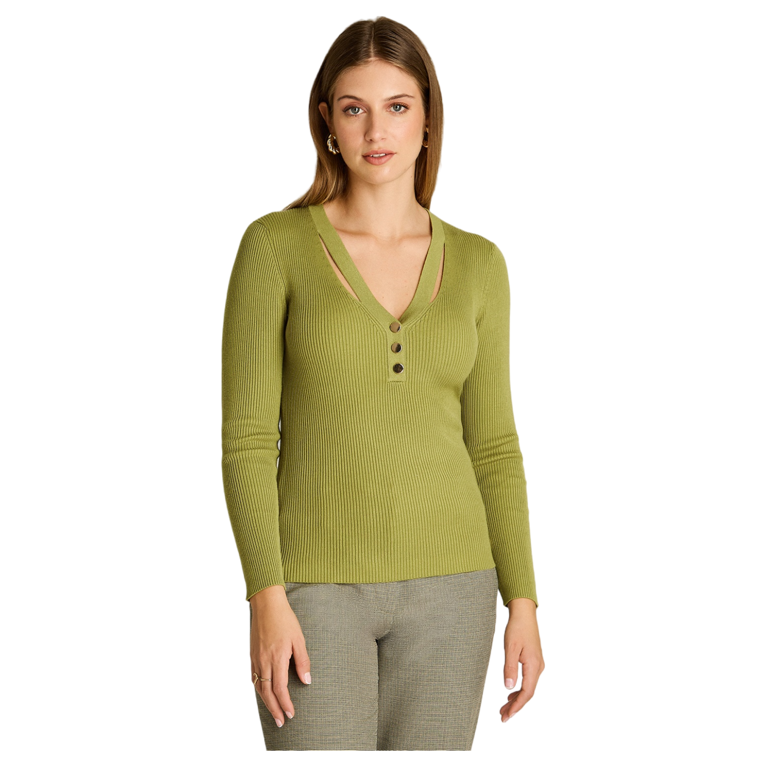 Sweater Pistacho Escote V con Cut Out-0