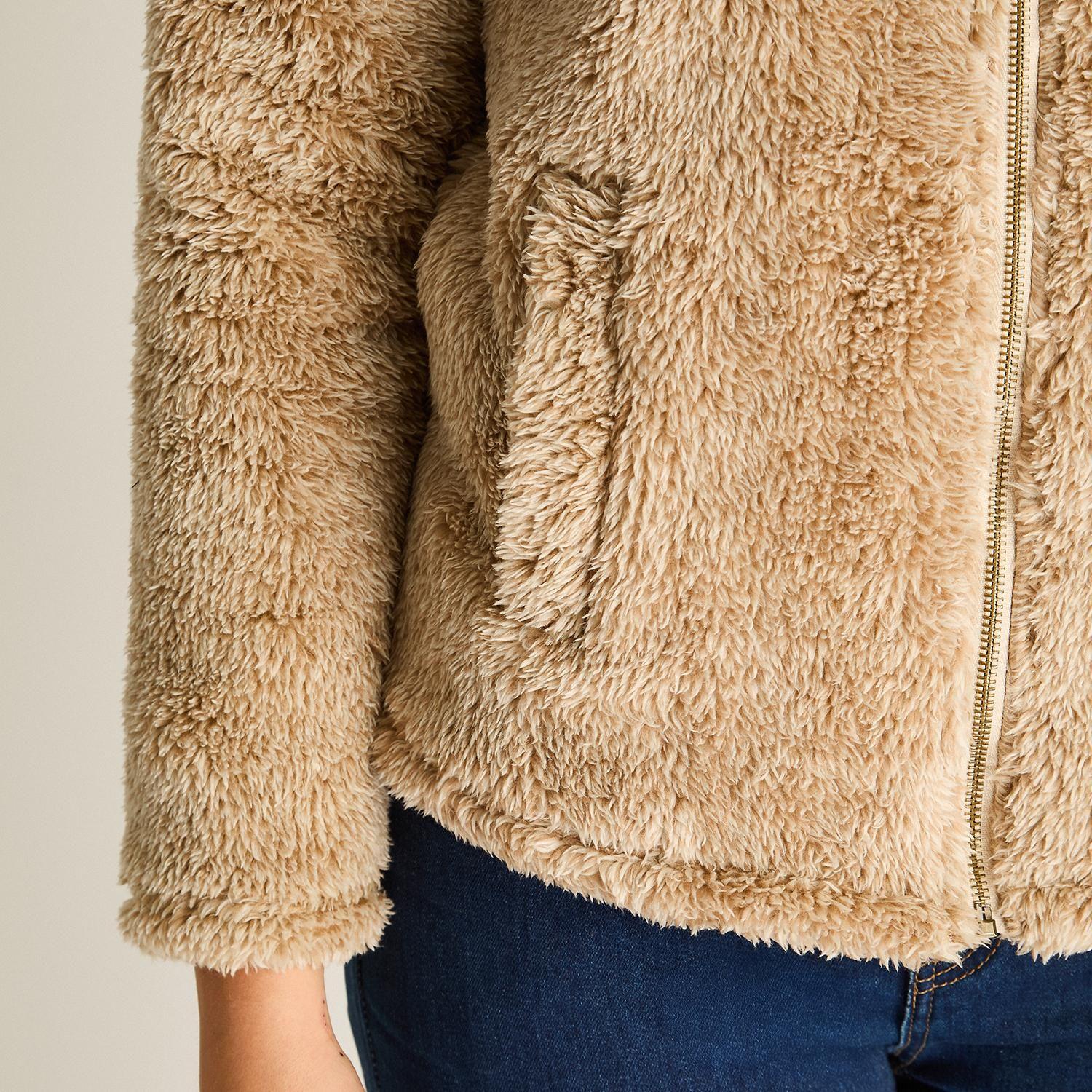 Polerón Coral Fleece Mujer Full Zipper Efecto Piel Arena-2