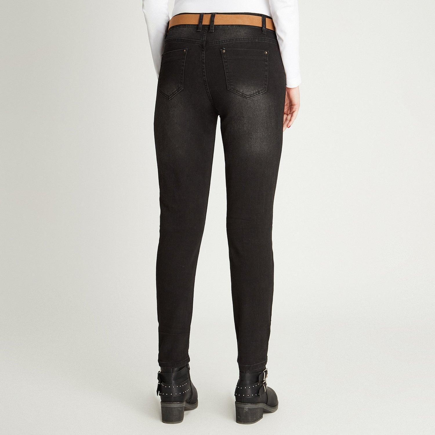 Skinny Jeans Negro Con Cinturón-2