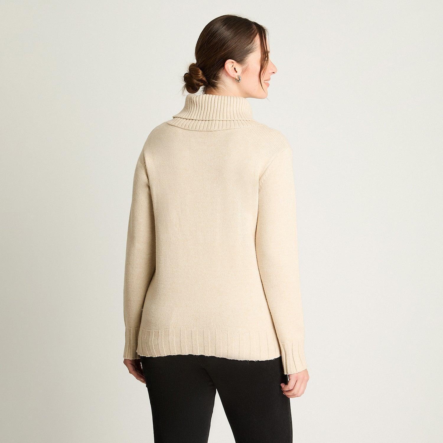 Tejido Manga Larga Cuello Bote Con Diseño Trenzado Beige-1