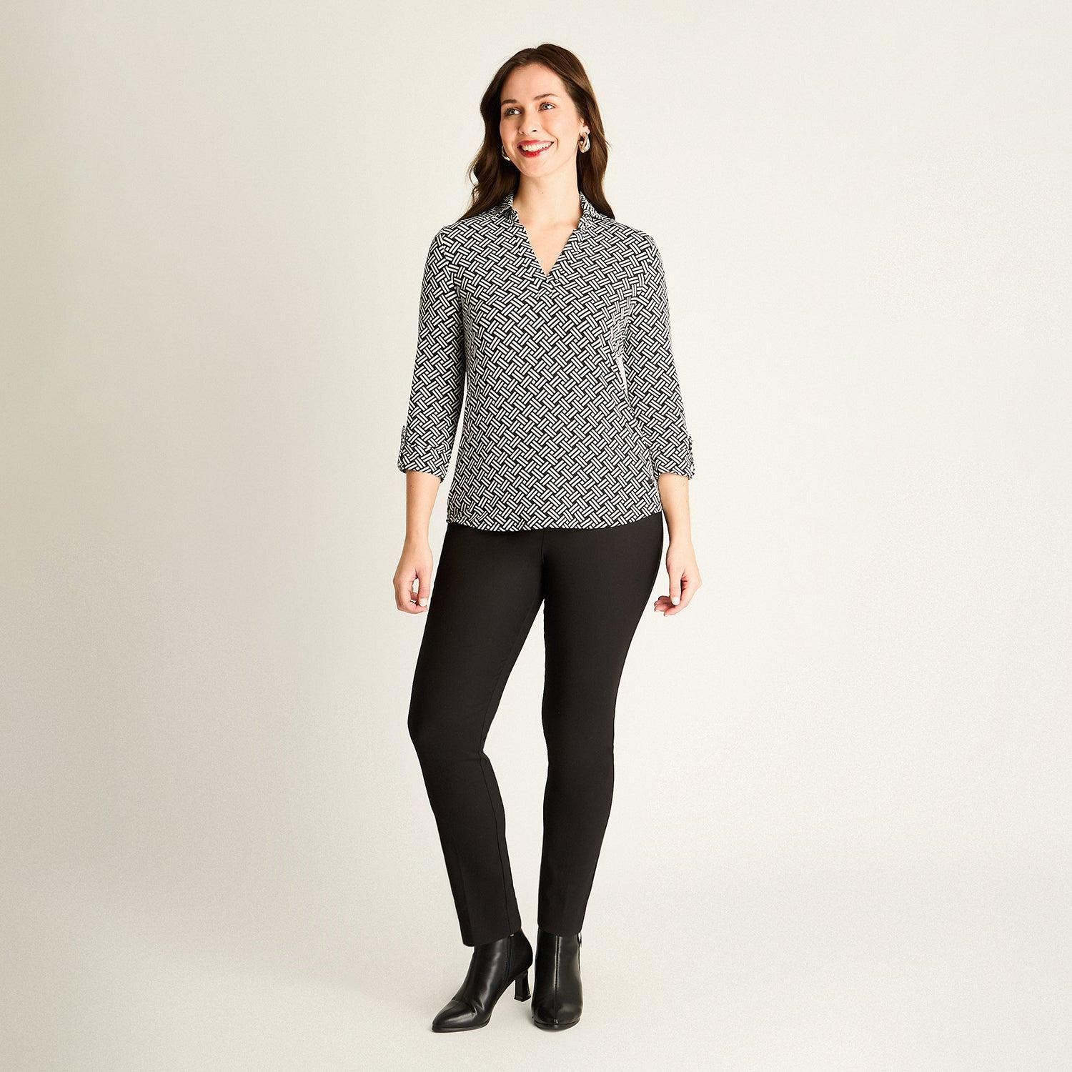 Polera Mujer Negra Estampado Geométrico Lorenzo di Pontti-3