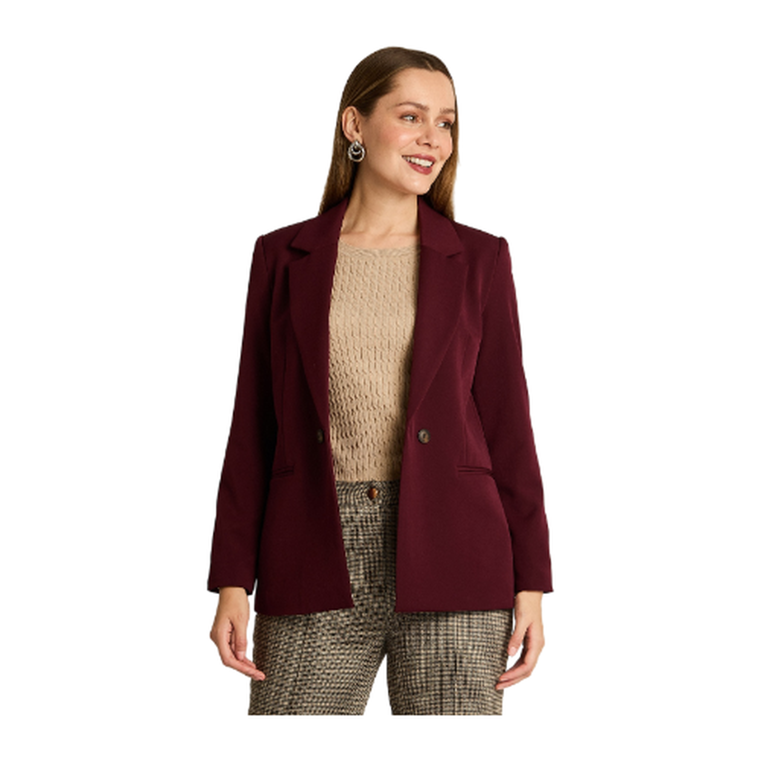 Blazer Burdeo Manga Larga Elasticidad Nula Con Forro Calce Normal Tela Plano-0