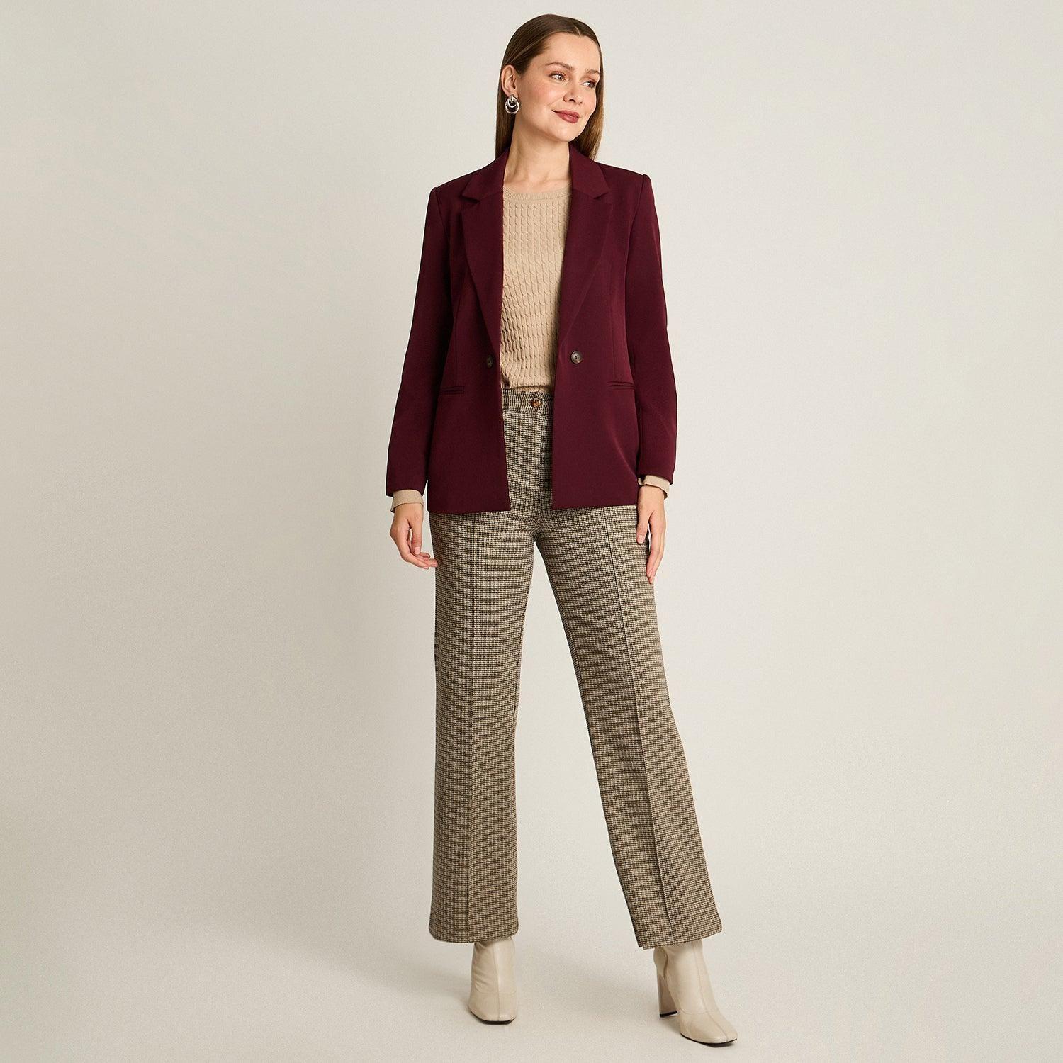 Blazer Burdeo Manga Larga Elasticidad Nula Con Forro Calce Normal Tela Plano-3