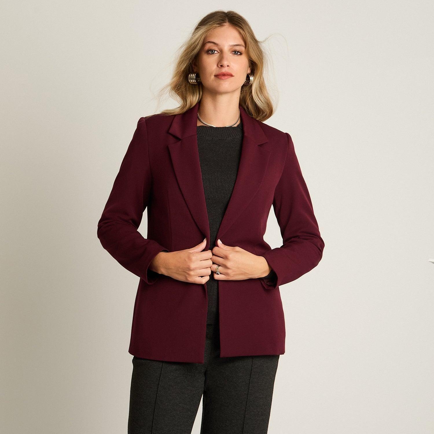 Blazer Burdeo Manga Larga Elasticidad Nula Con Forro Calce Normal Tela Plano-4