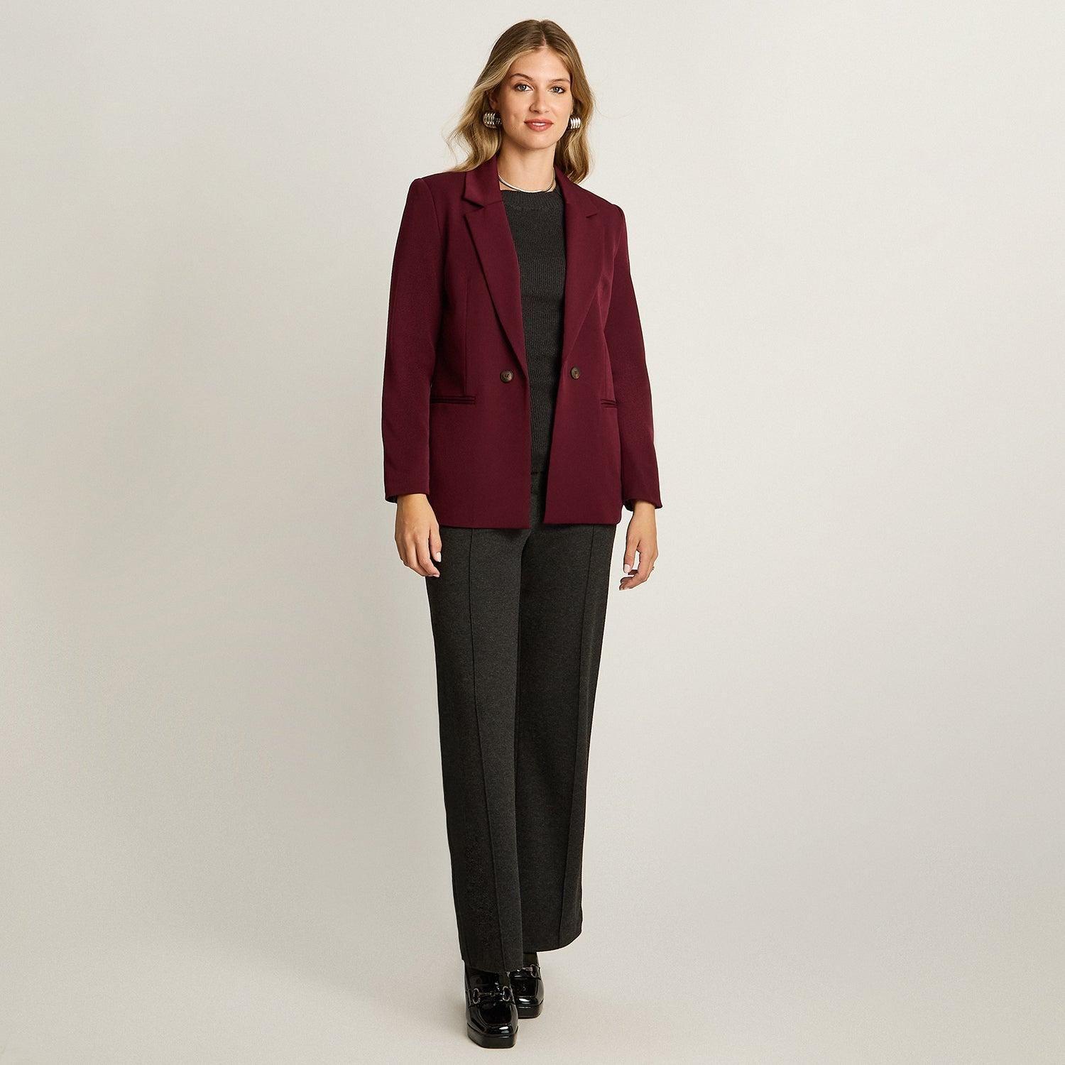 Blazer Burdeo Manga Larga Elasticidad Nula Con Forro Calce Normal Tela Plano-5