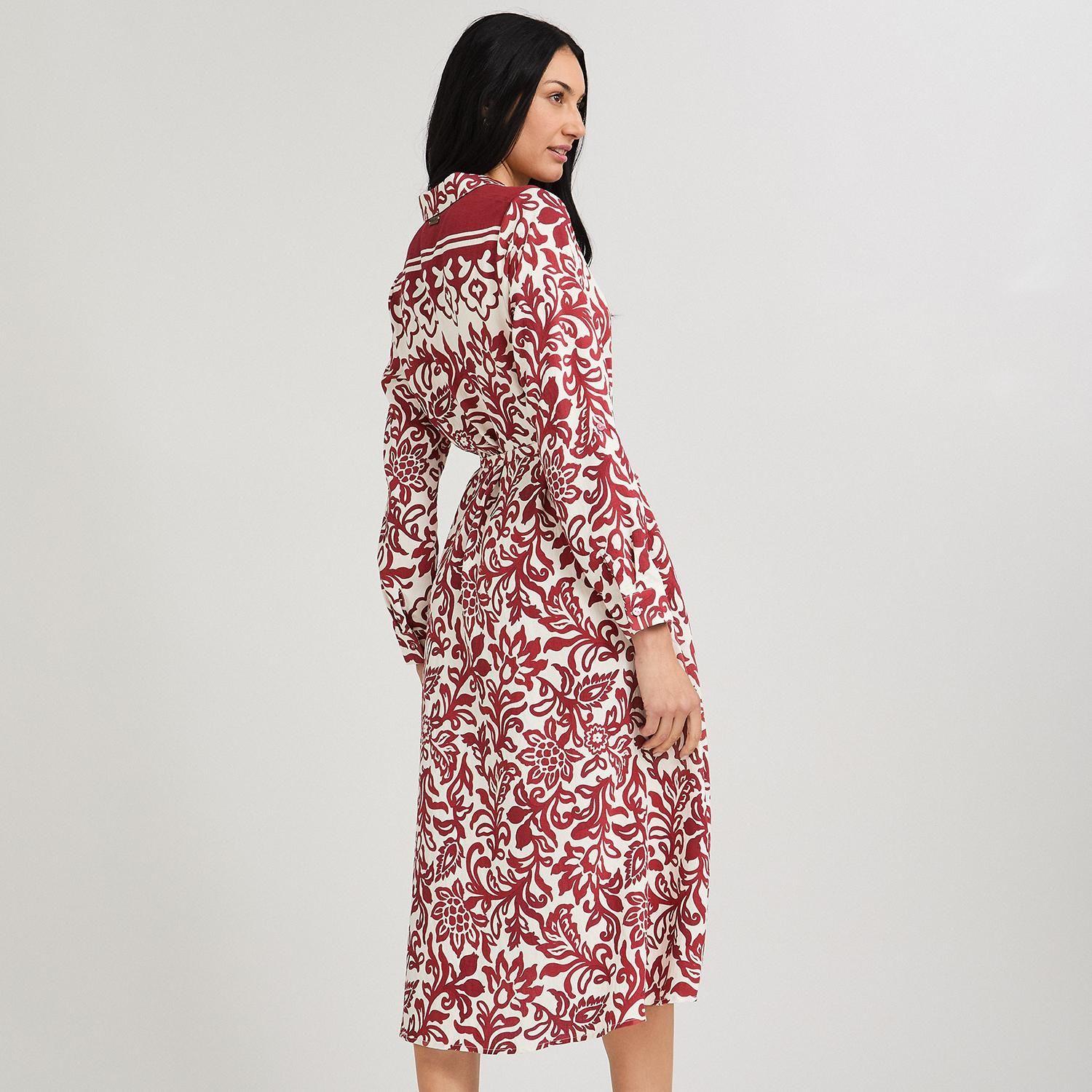 Vestido Midi Largo Manga Larga Roll Up Estampado Beige-1