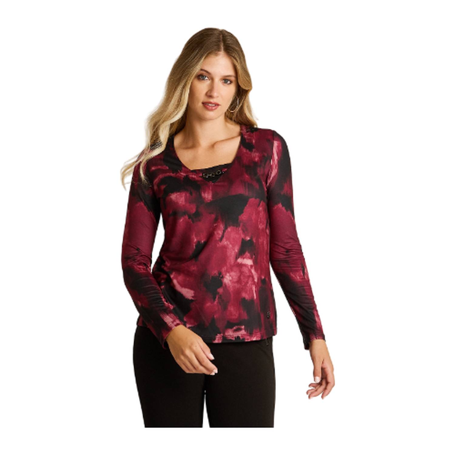 Polera Burdeo Manga Larga Elasticidad Media Sin Forro Calce Normal Tela Punto-0