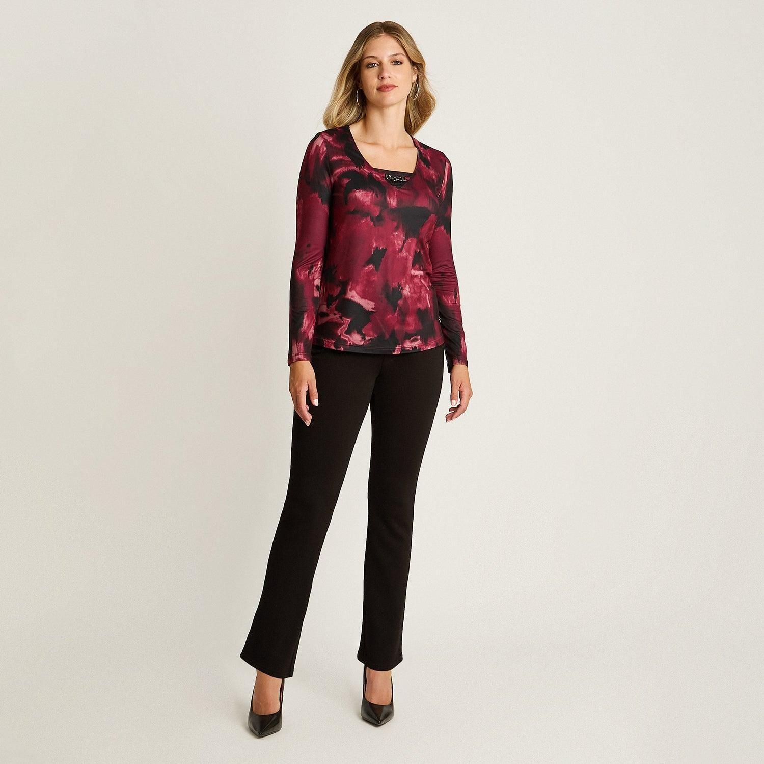 Polera Burdeo Manga Larga Elasticidad Media Sin Forro Calce Normal Tela Punto-3