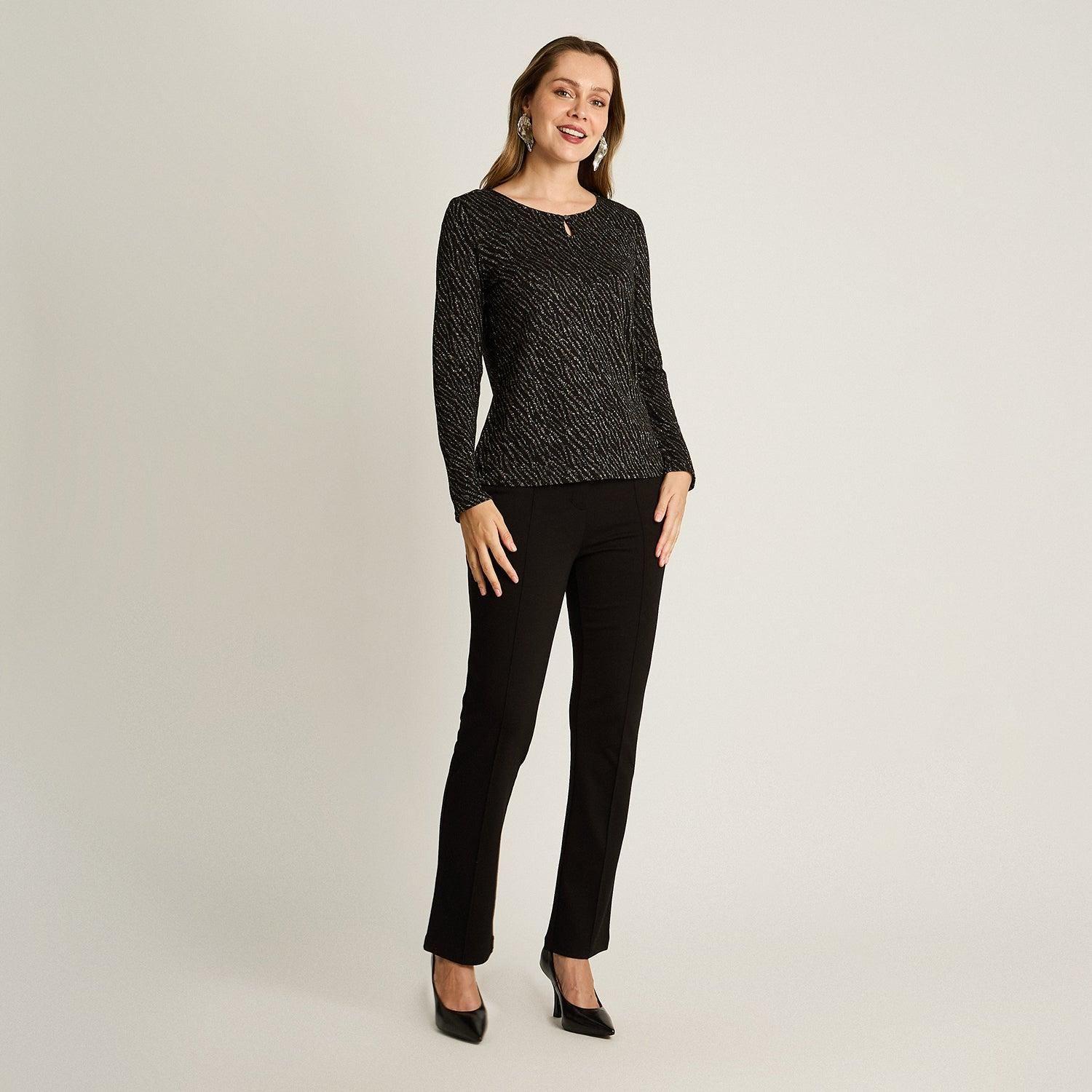 Polera Negro Manga Larga Elasticidad Media Sin Forro Calce Normal Tela Camant-3