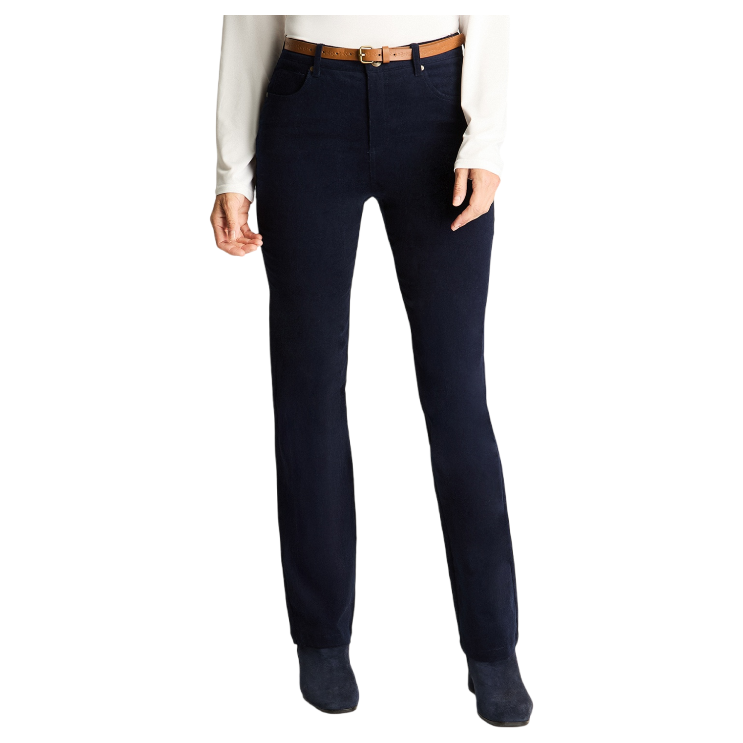 Pantalón De Cotele 5 Bolsillos Con Cinturón Azul-1