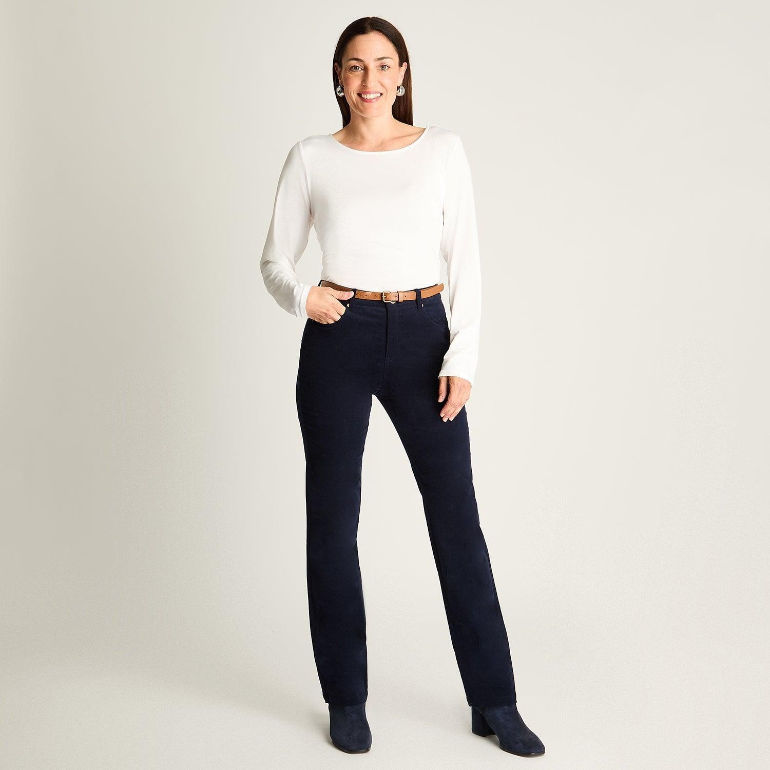 Pantalón De Cotele 5 Bolsillos Con Cinturón Azul-2