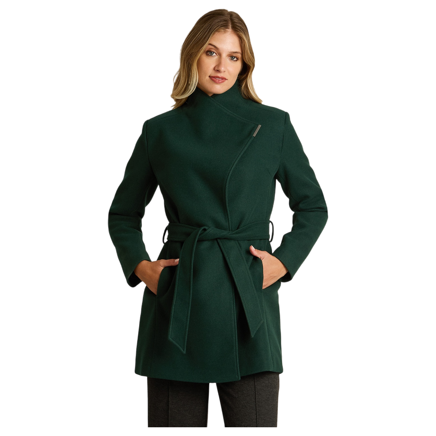 Abrigo Verde con Amarra en Cintura y Cuello Alto-0