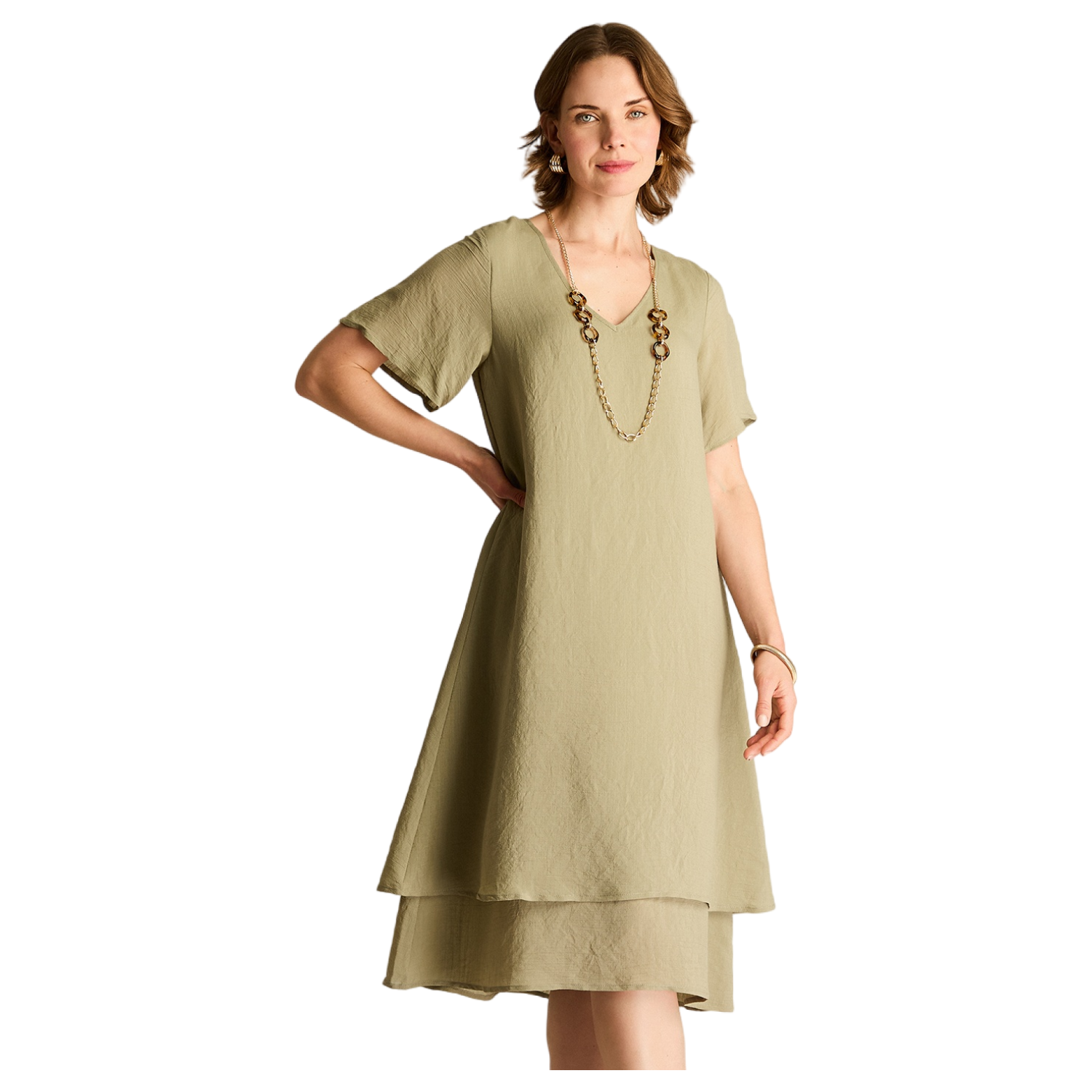 Vestido Midi Verde Con Collar-0