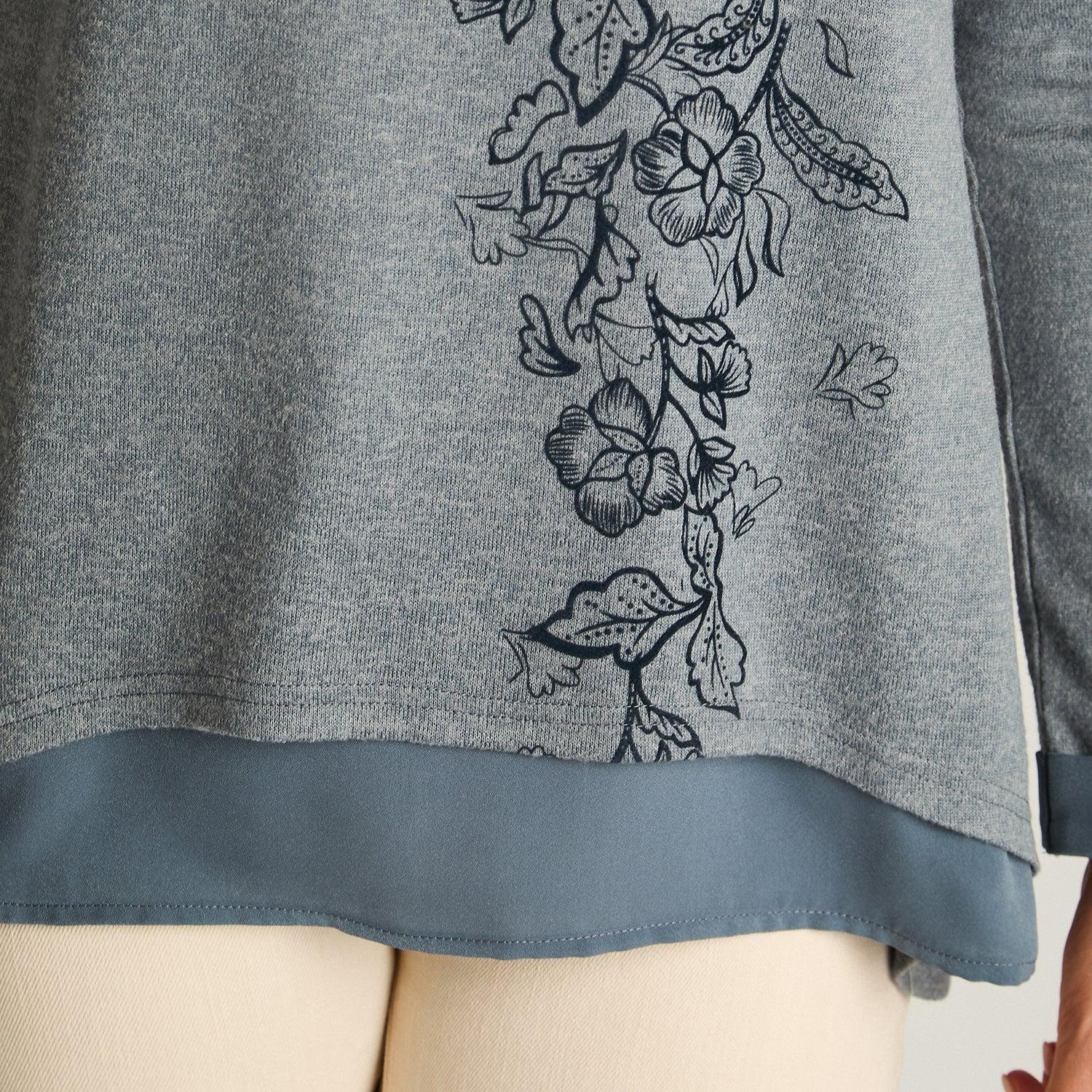 Polera Indigo Lanilla Manga Larga Terminación en Punta Estampada-2