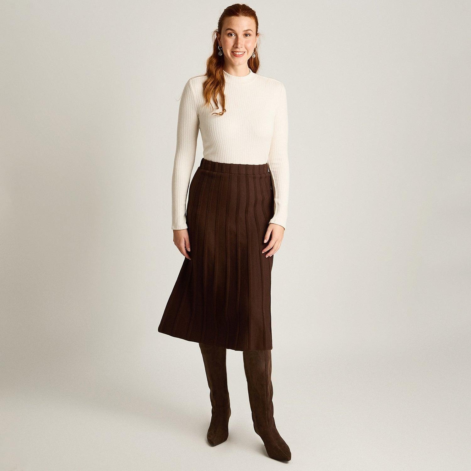 Falda Cafe Elasticidad Media Sin Forro Calce Holgado Tela Tejido-3