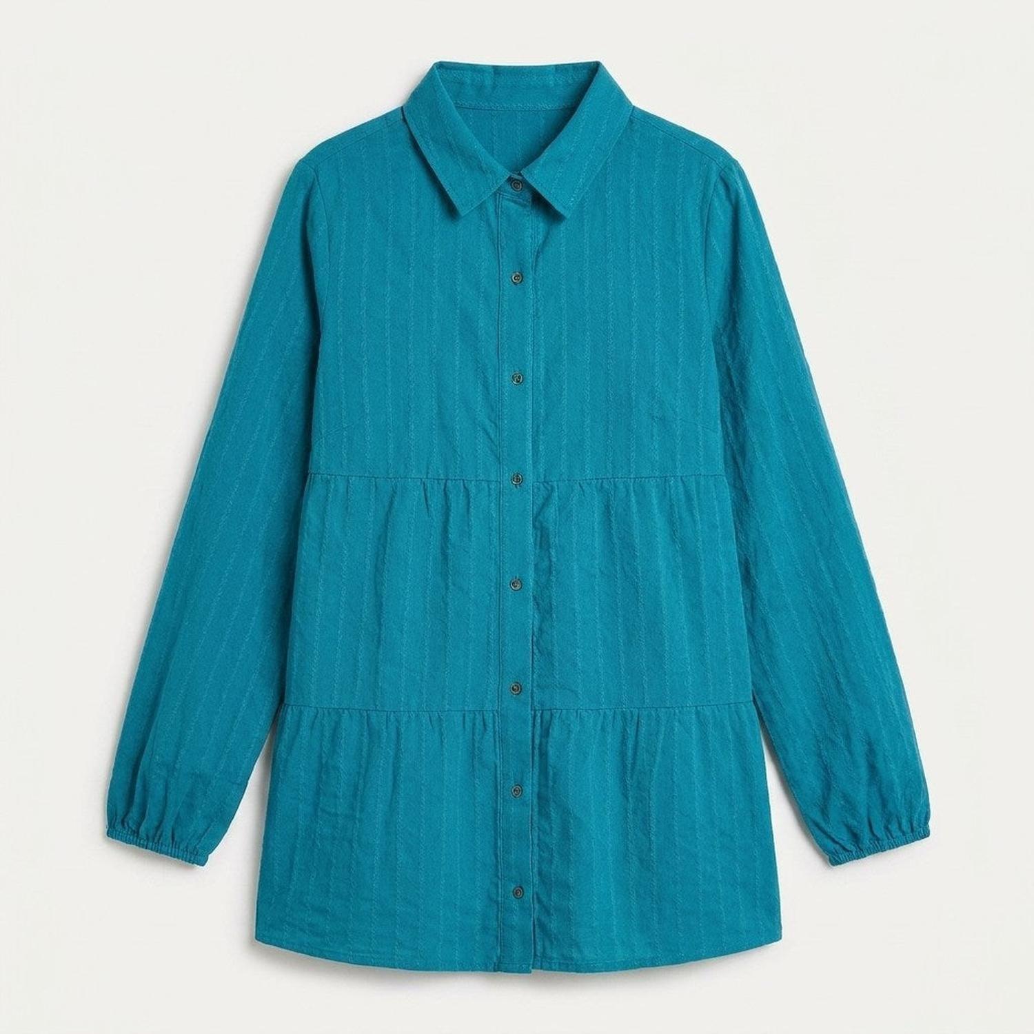 Blusa Manga Larga Tela De Fantasía Azul Petróleo-4