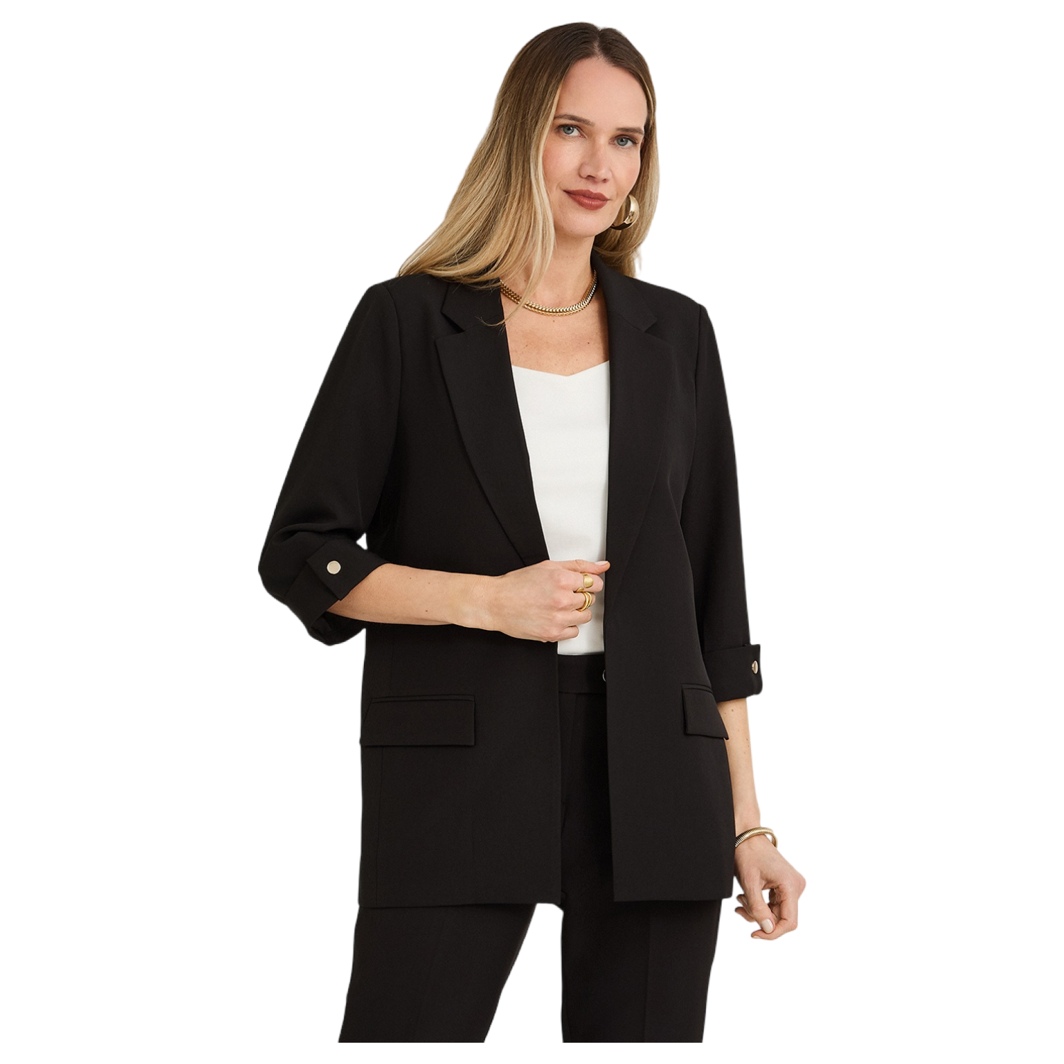 Blazer Manga 3/4 Bolsillos con Solapa Negro-0