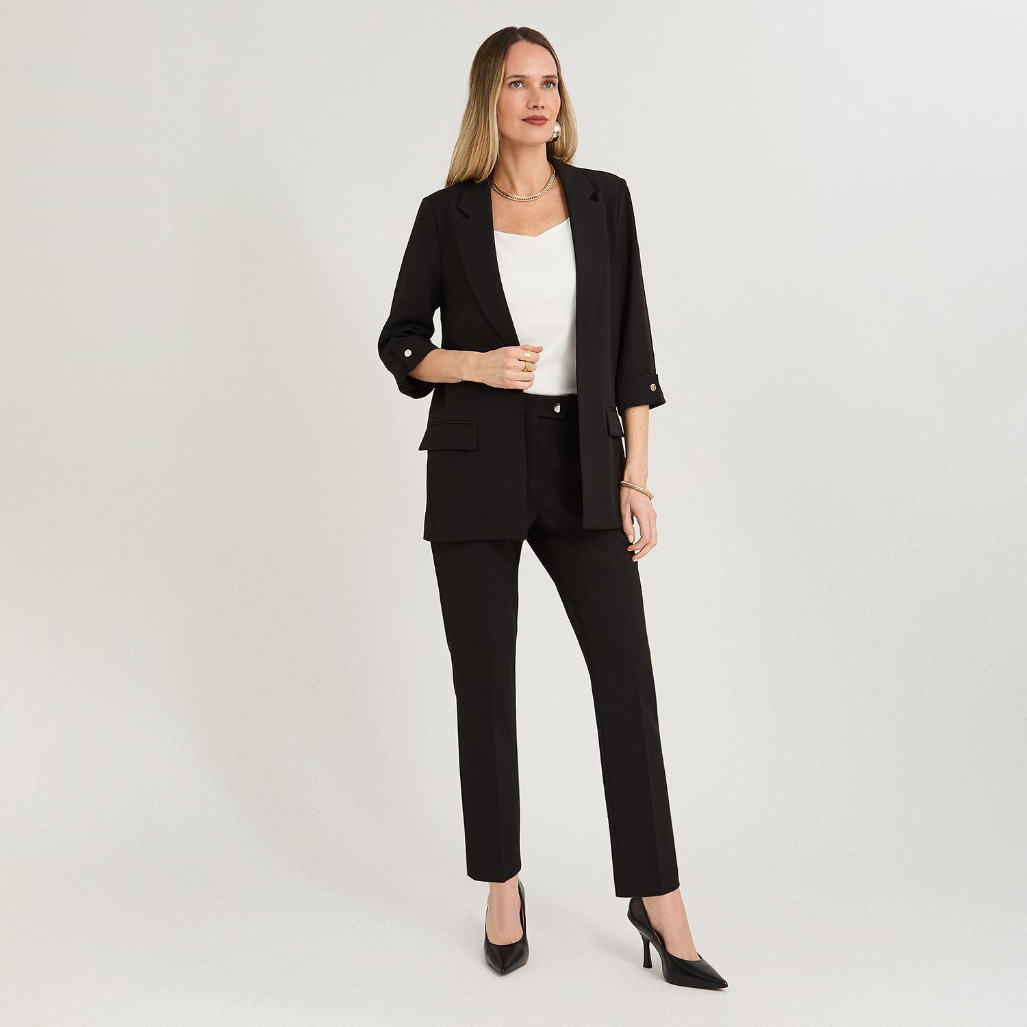 Blazer Manga 3/4 Bolsillos con Solapa Negro-3