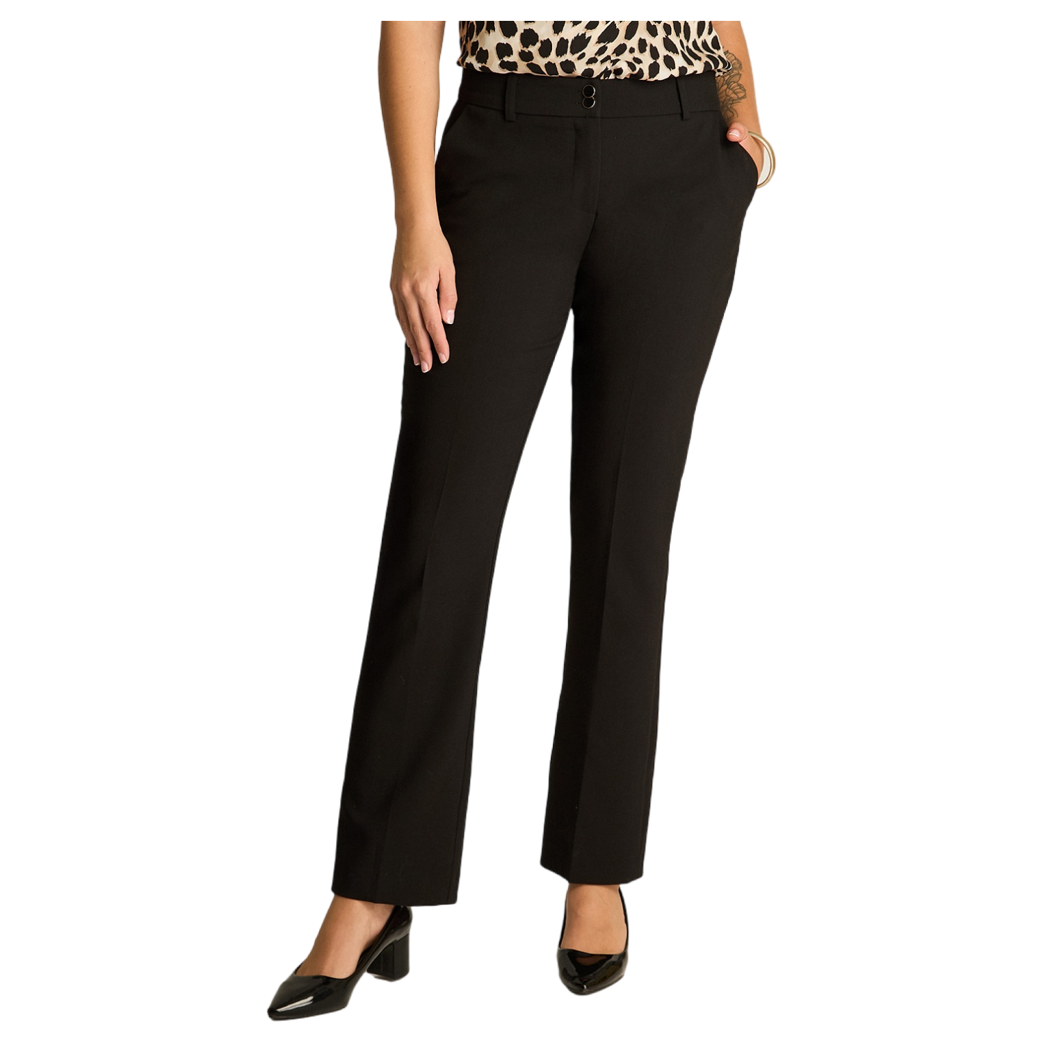Pantalón Formal Negro Recto con Dos Botones-0