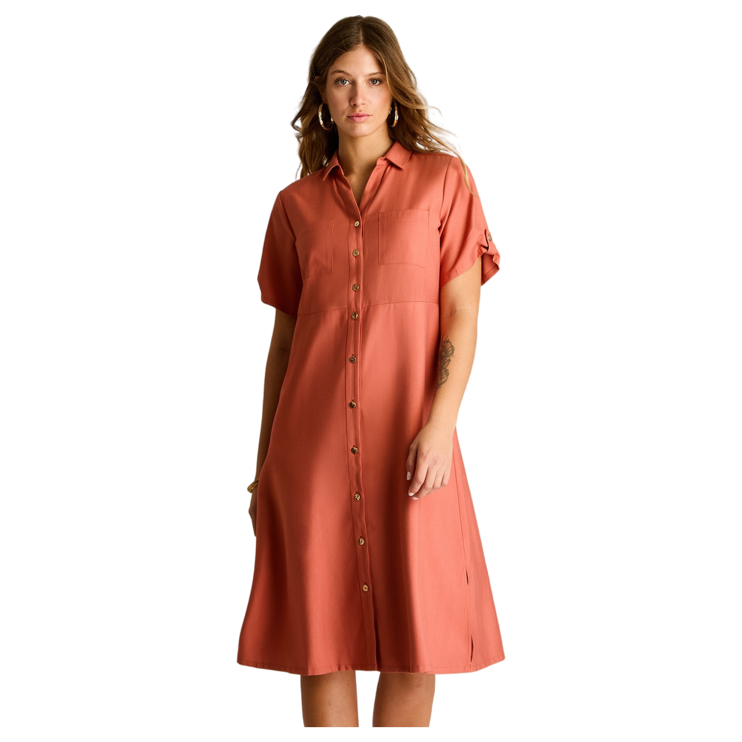 Vestido Midi Terracota Sin Forro Calce Holgado-0