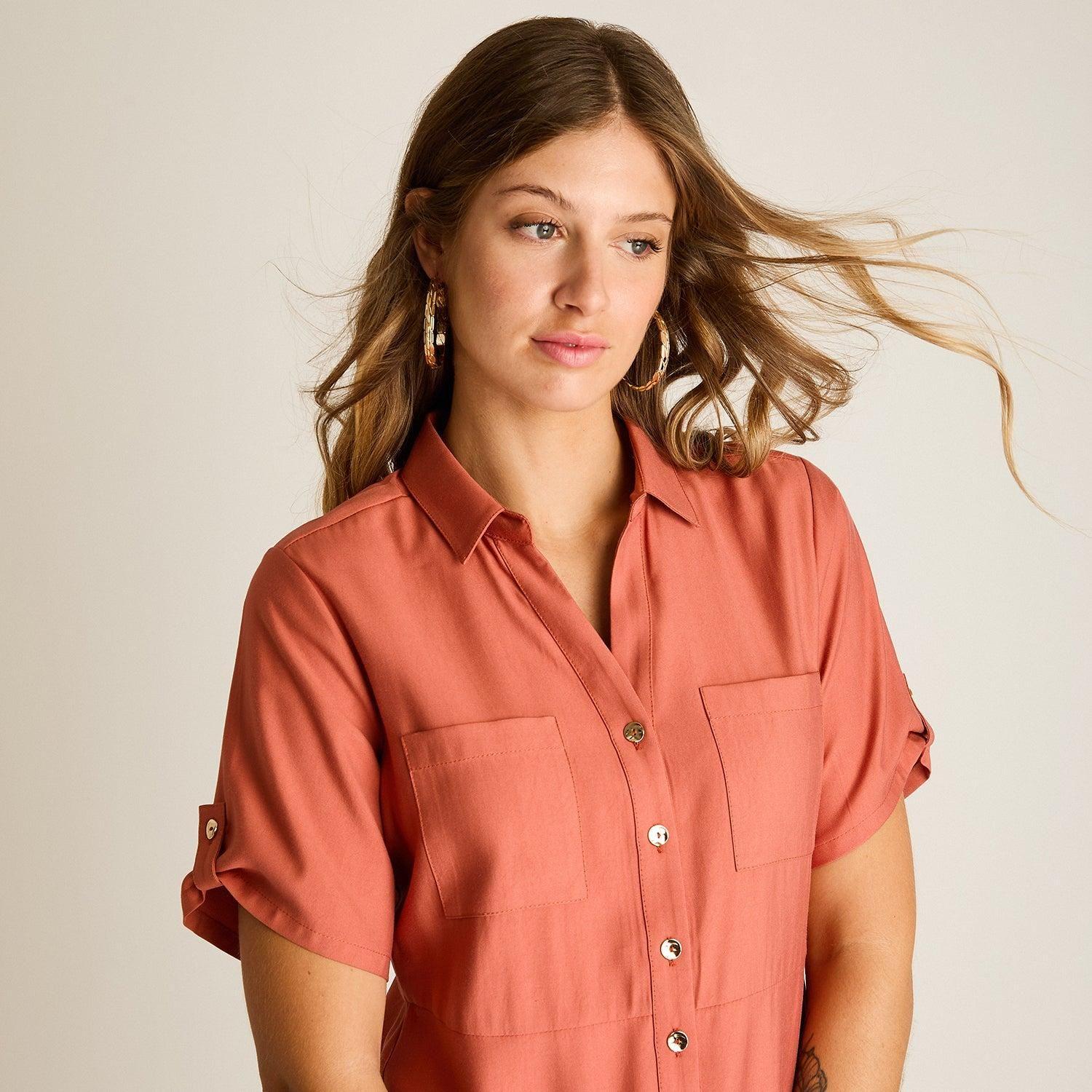 Vestido Midi Terracota Sin Forro Calce Holgado-2