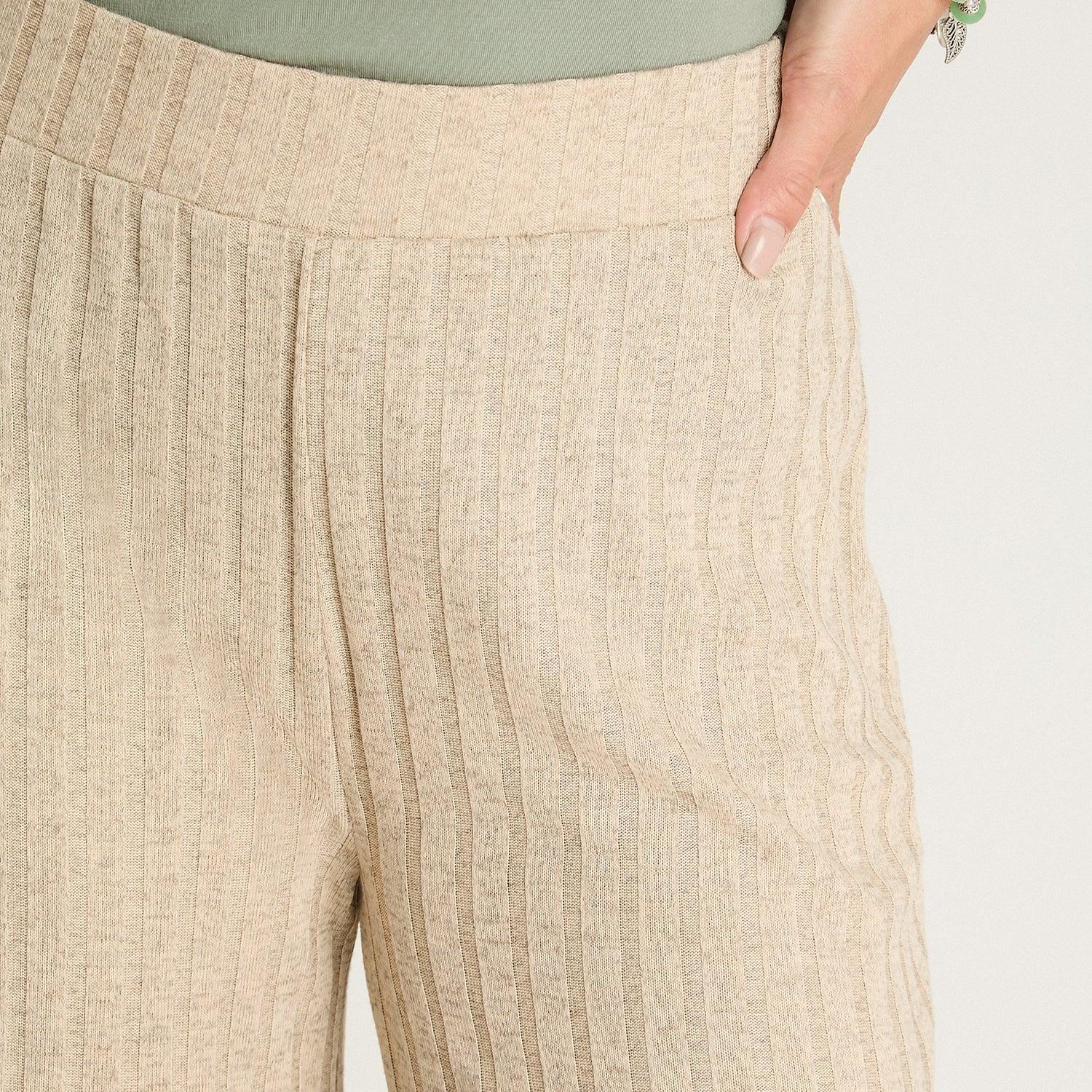 Pantalón De Lanilla Recto Pretina Elasticada Beige-2